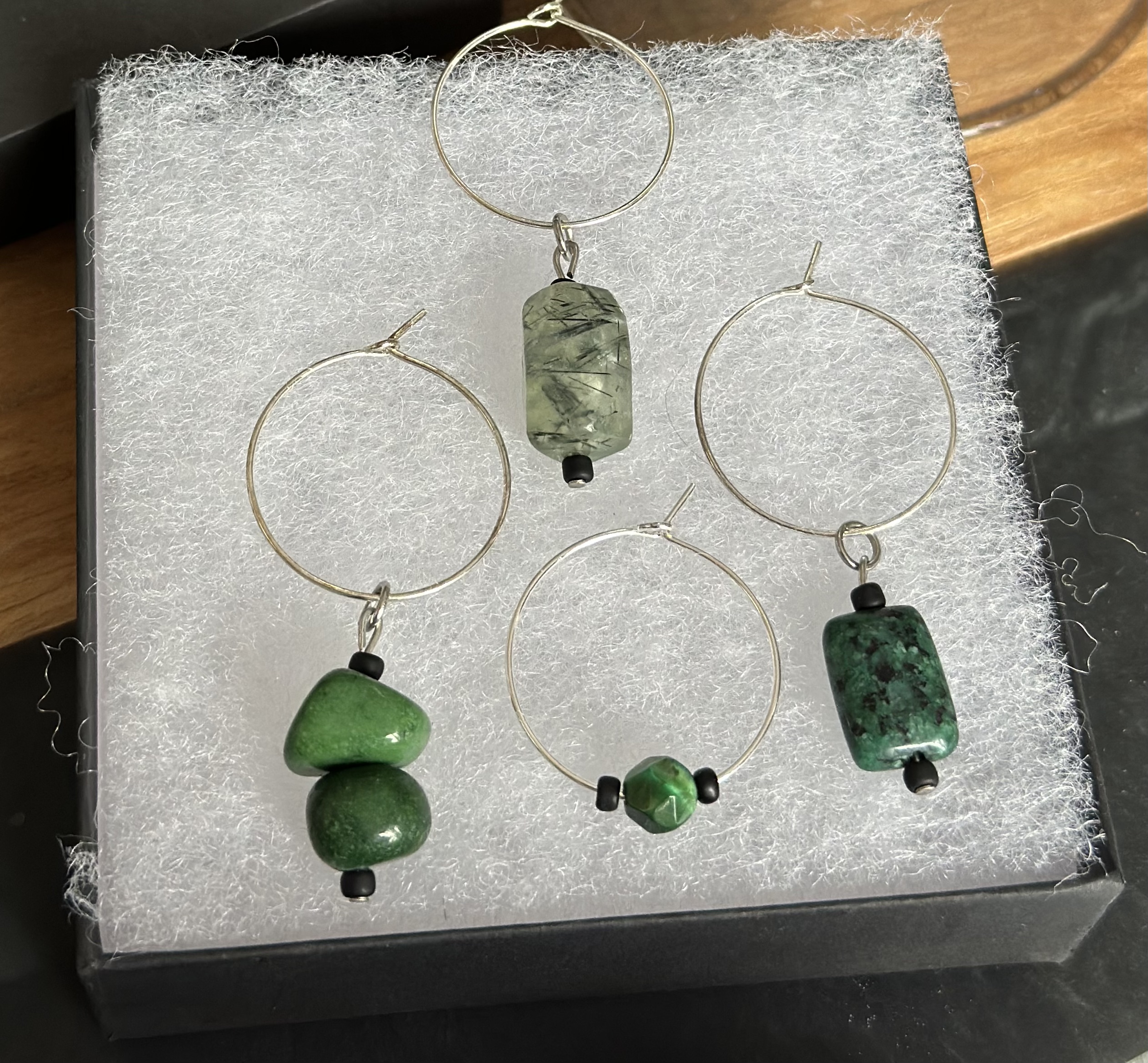 Handcrafted Green Hued Gemstones Wine Charms Sets