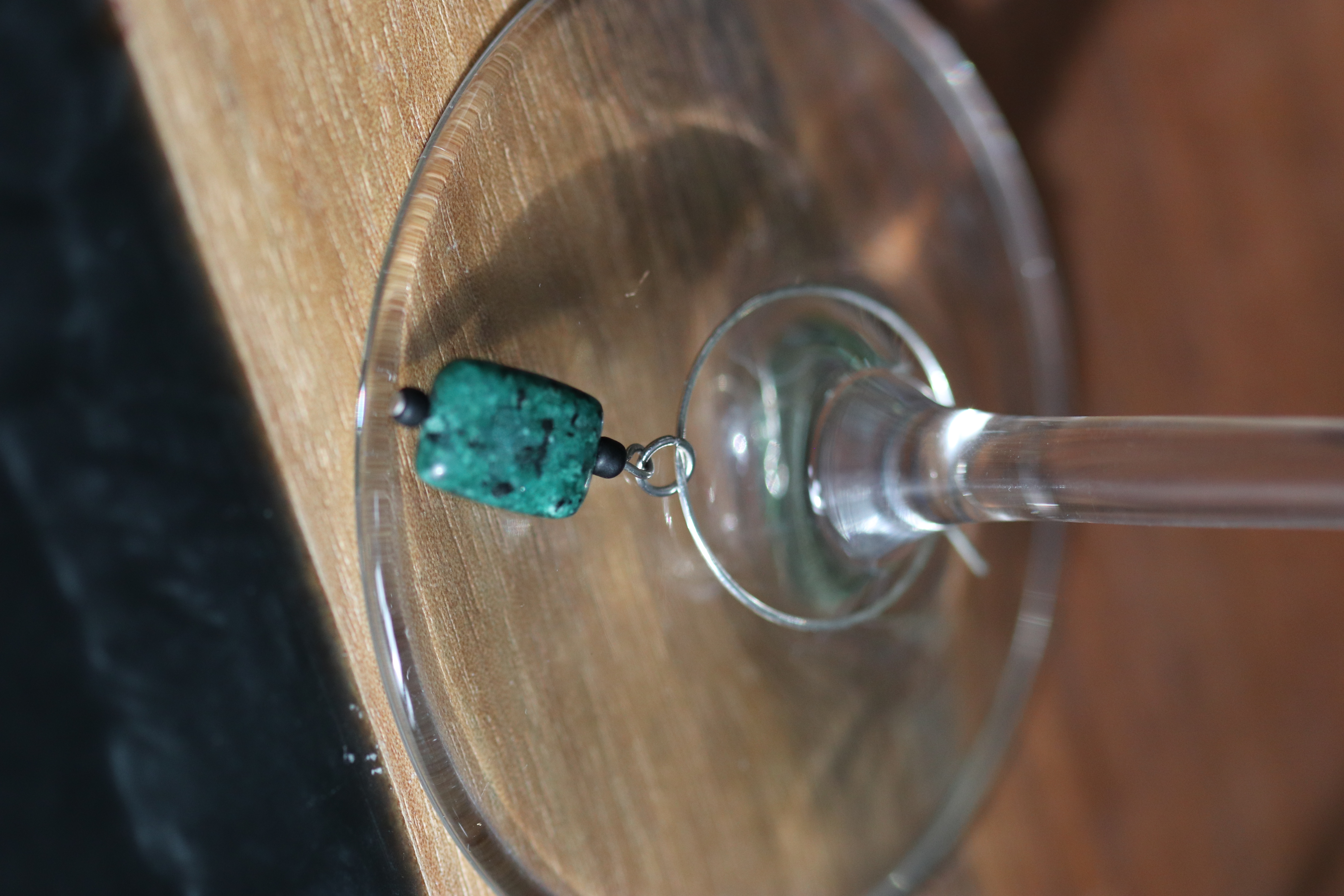 Dark Green with Black Speckles Turquoise Stone Wine Charm called "Dad's Award"