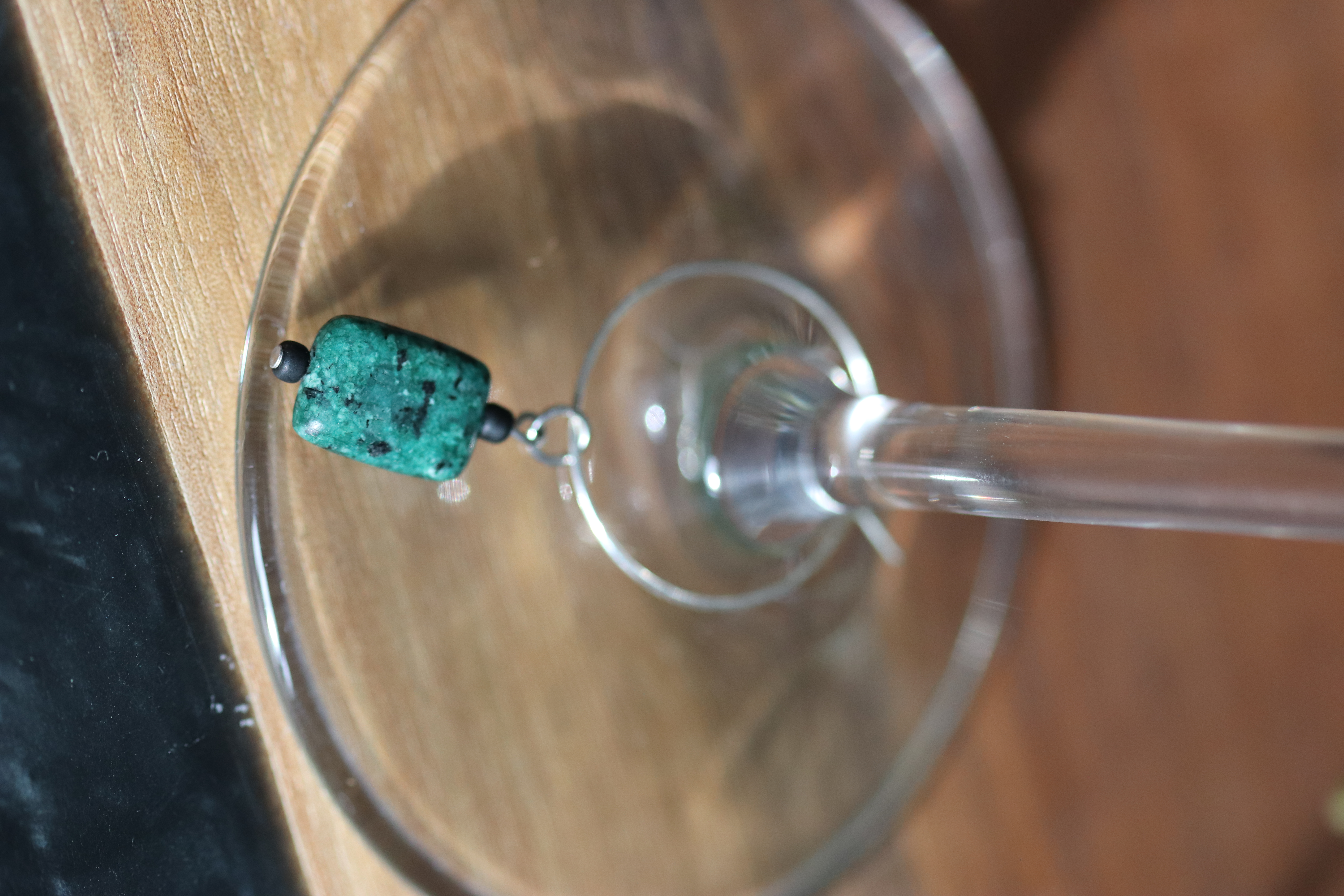 Dark Green with Black Speckles Turquoise Stone Wine Charm called "Dad's Award"