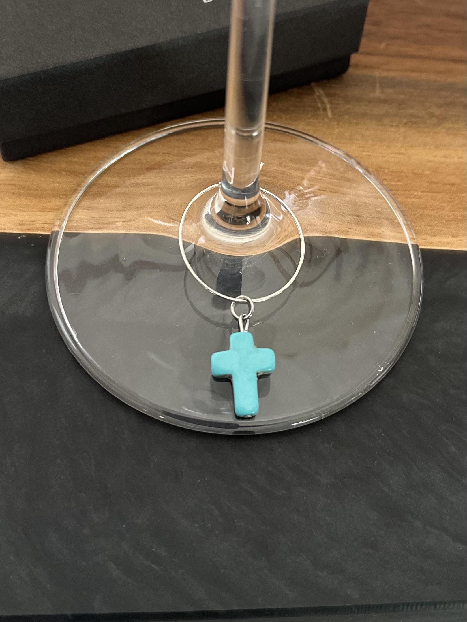 Turquoise Cross Stone Wine Charm
