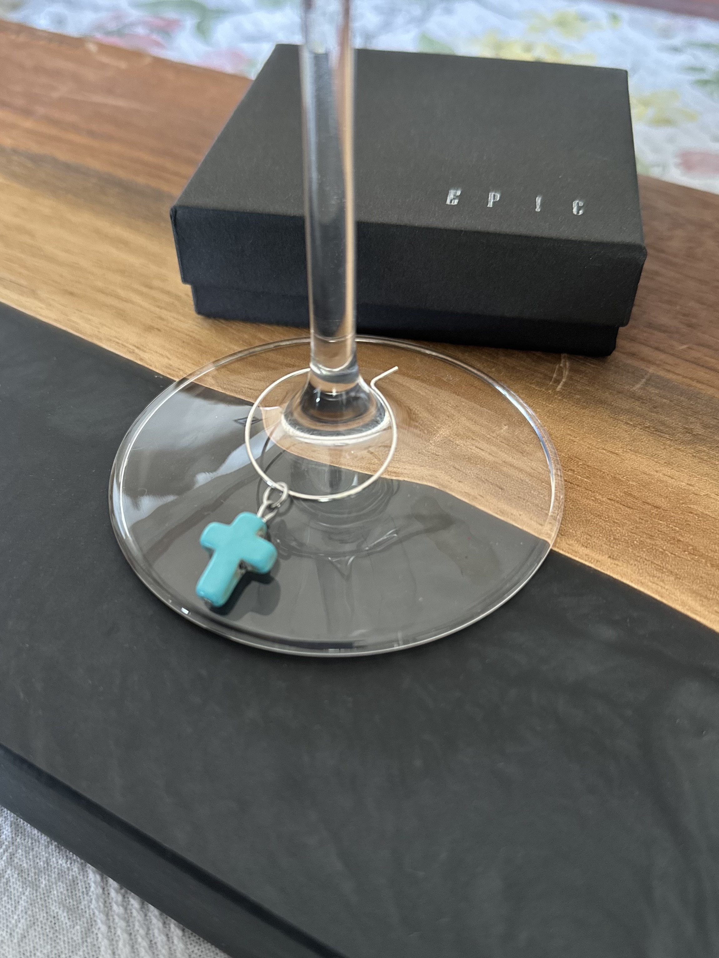 Turquoise Cross Stone Wine Charm