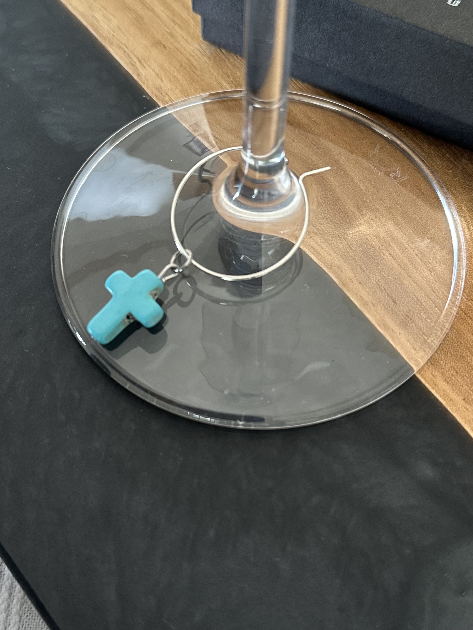 Turquoise Cross Stone Wine Charm