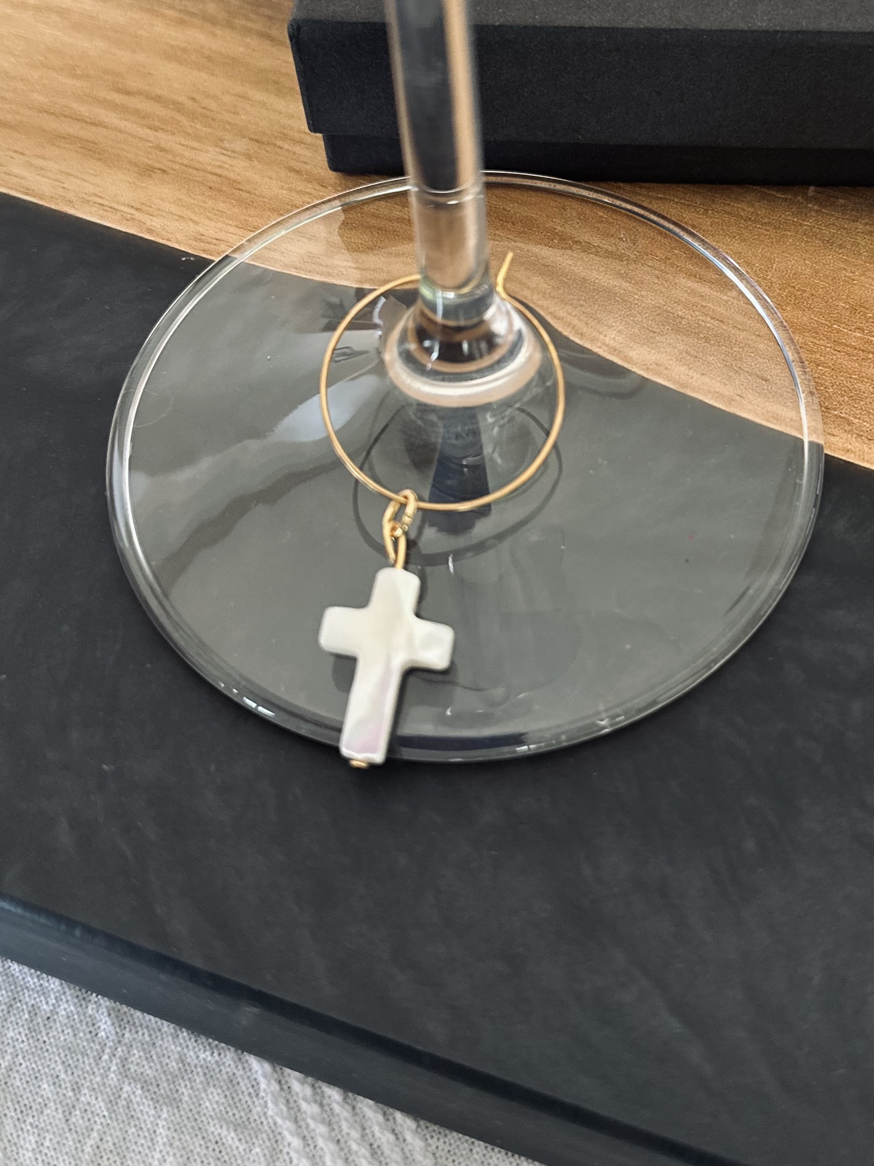 White Shell Cross Wine Charm