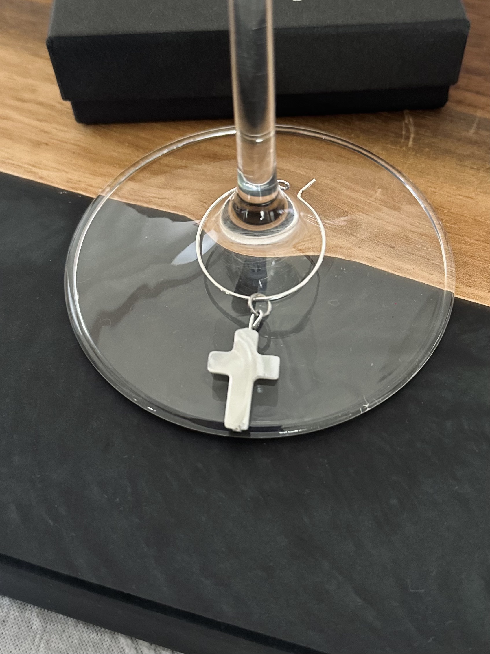 White Shell Cross Wine Charm