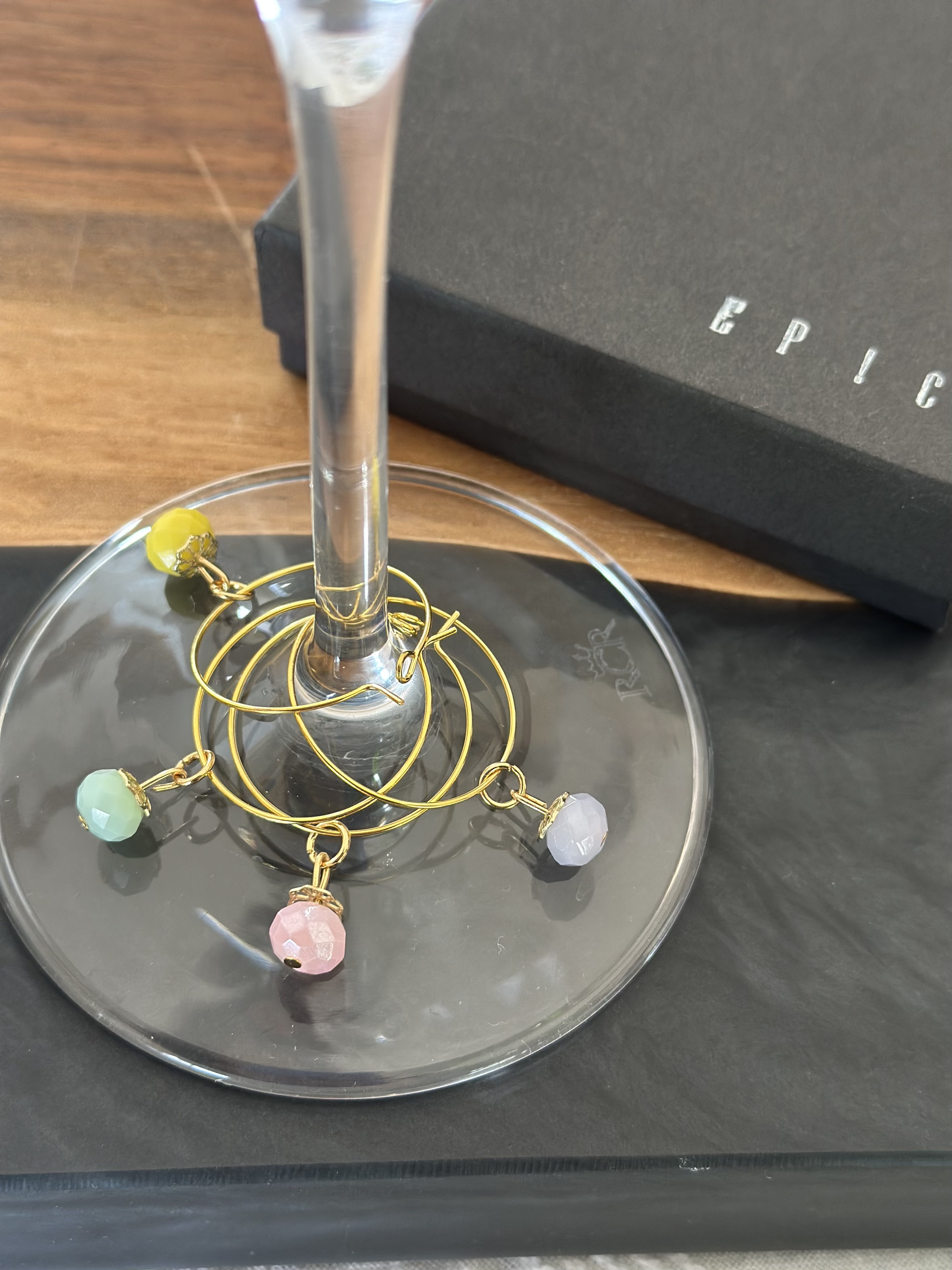 Elegant Set of 4 Pastel Crystal Wine Charms with Gold Accents