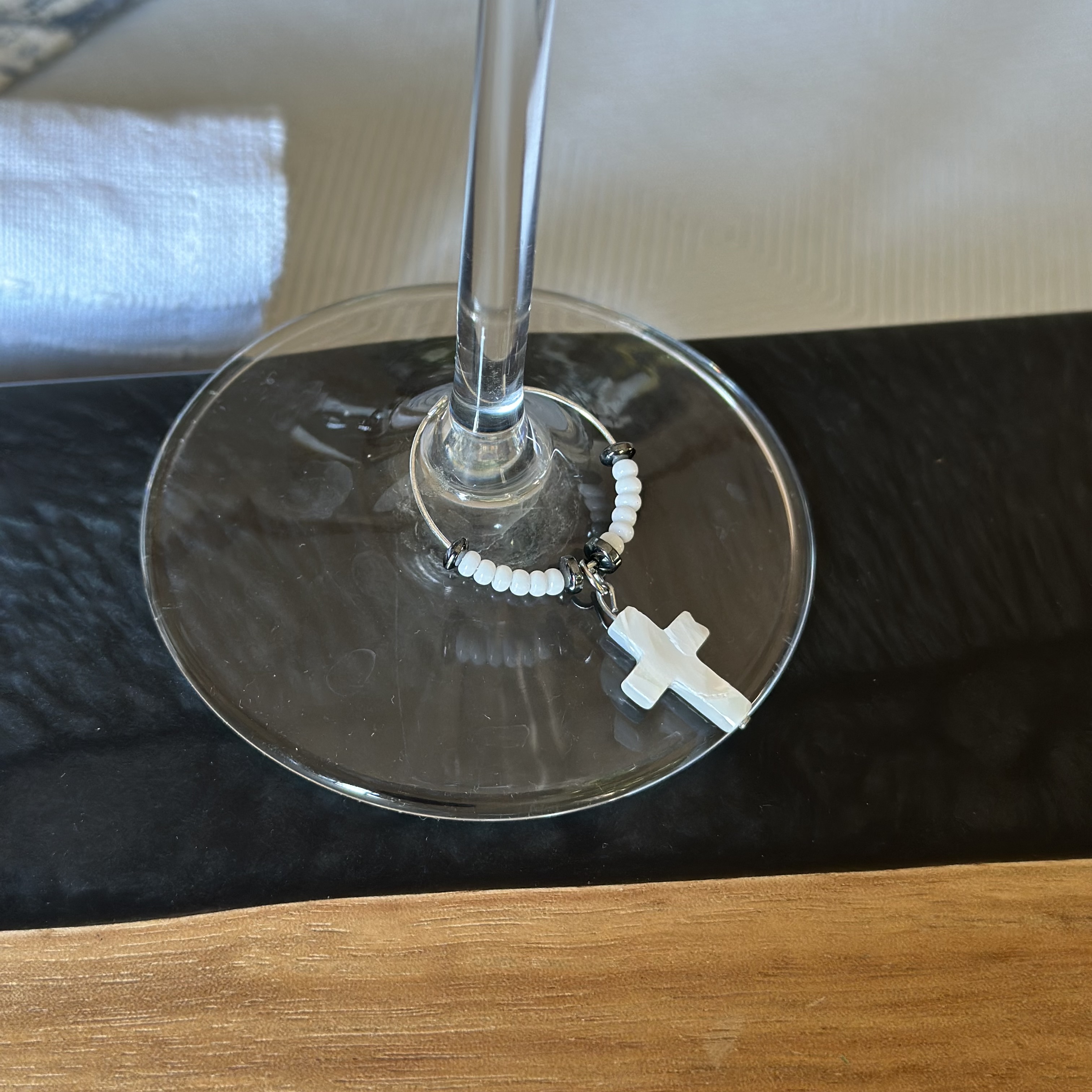 White Shell Cross Wine Charm