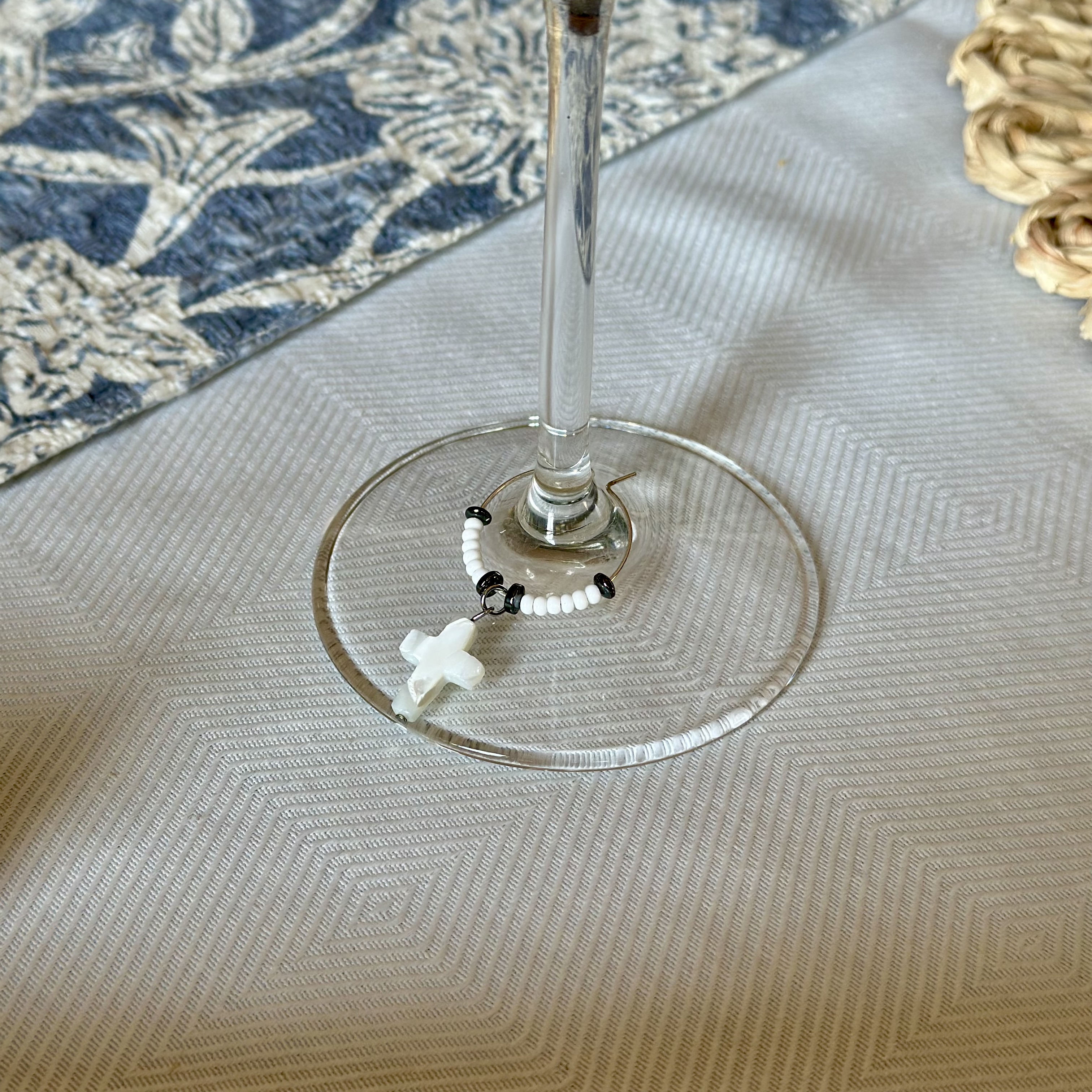 White Shell Cross Wine Charm