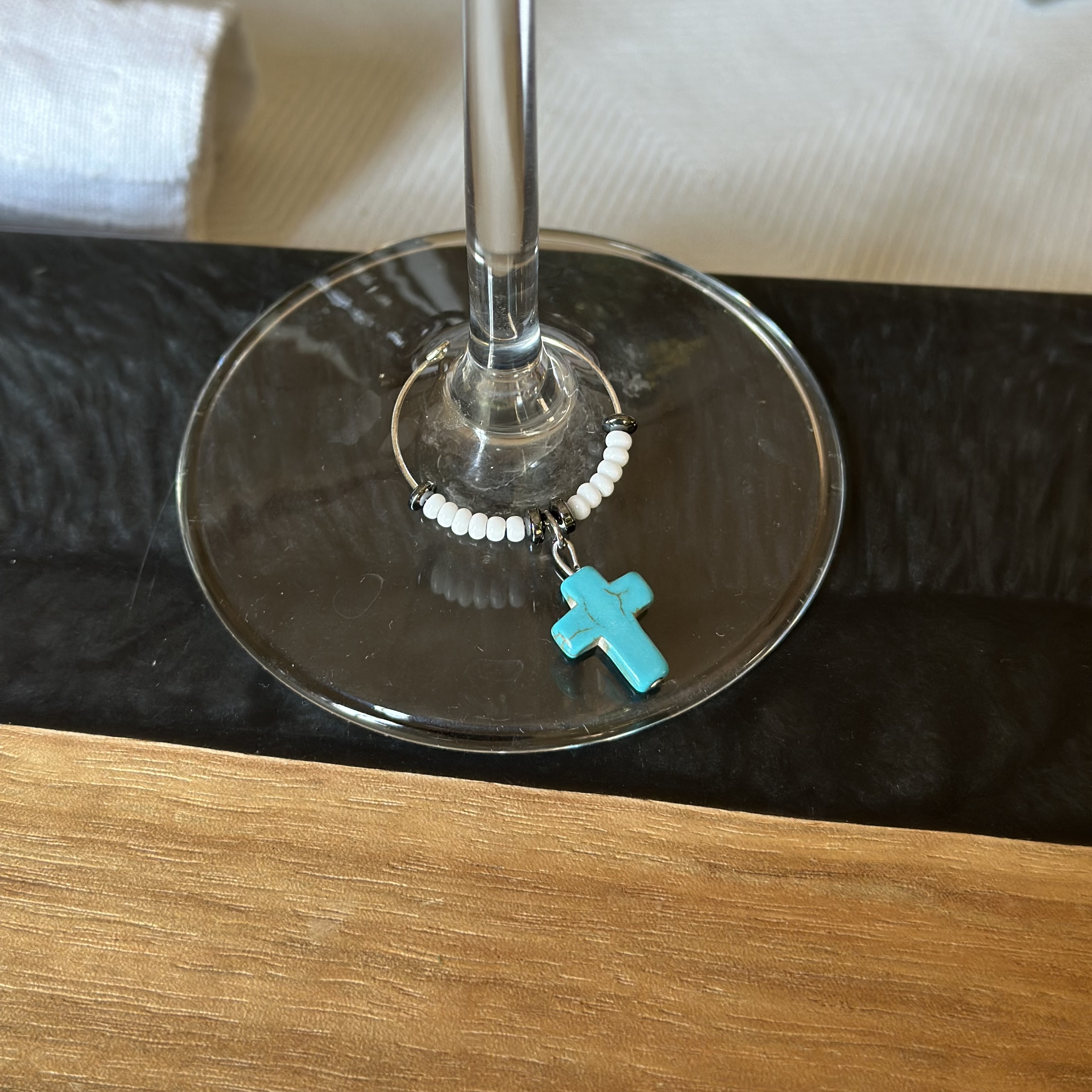 Turquoise Cross Stone Wine Charm