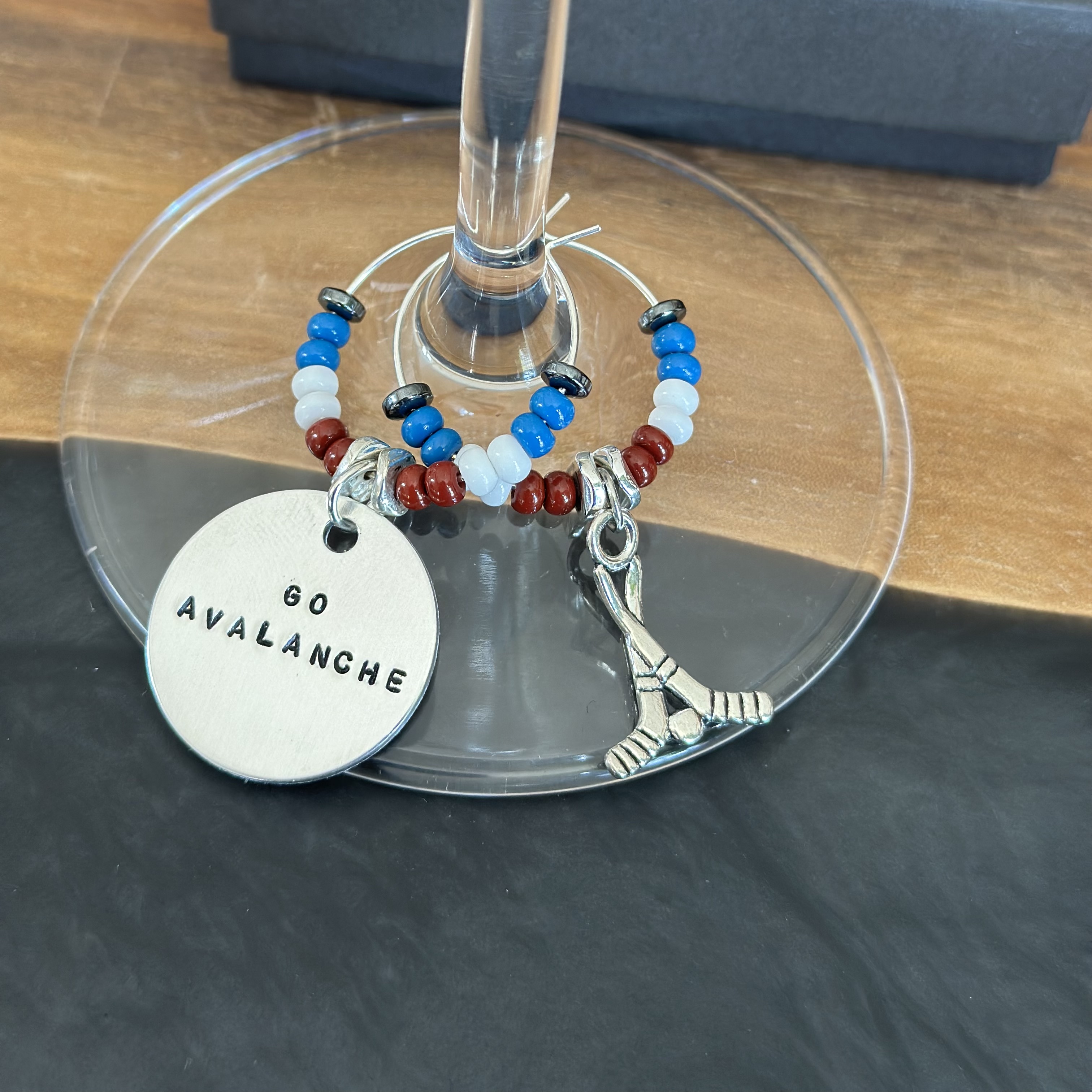 Set of 5 Hockey wine charms including 2 personalized pendants