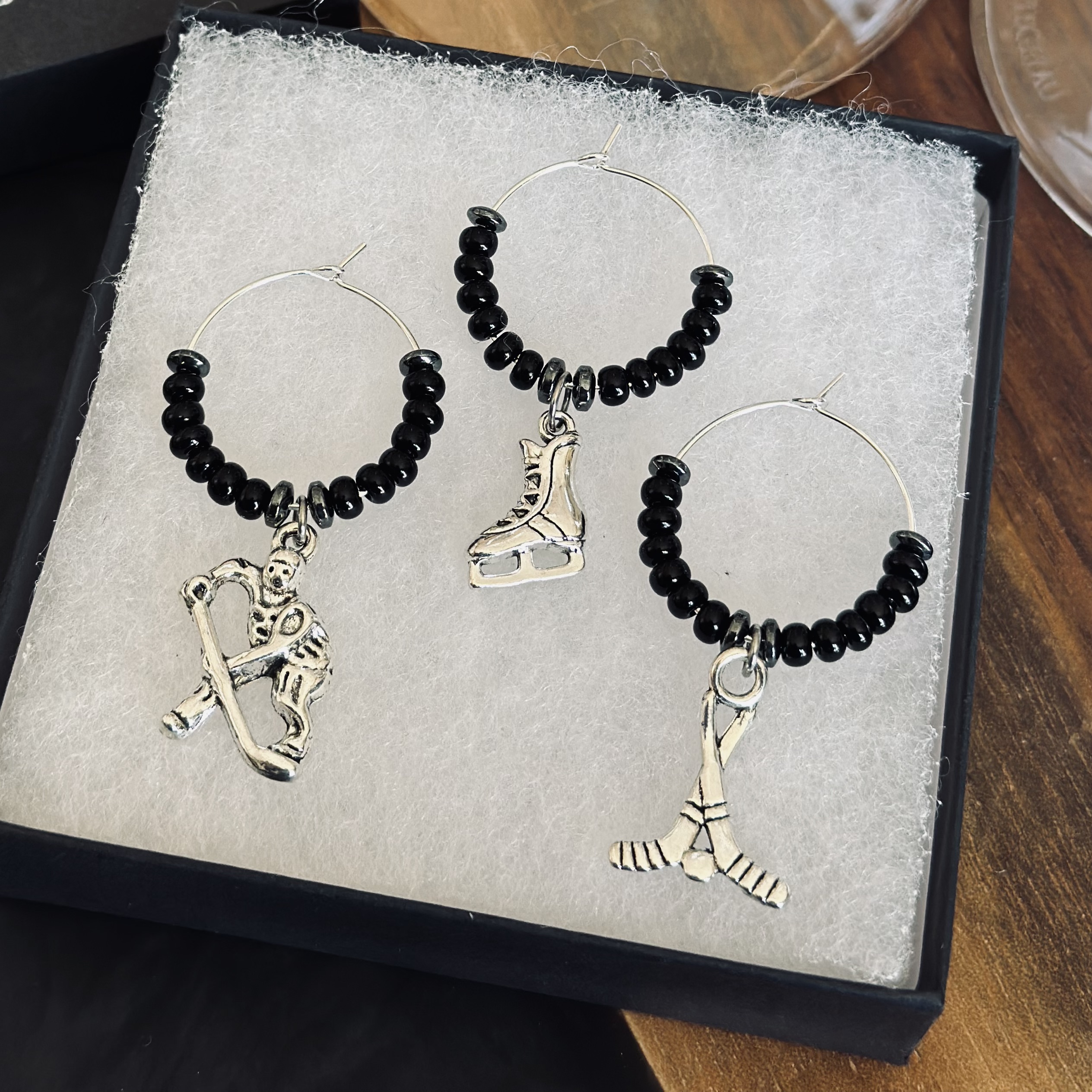 Set of 3 Hockey wine charms 