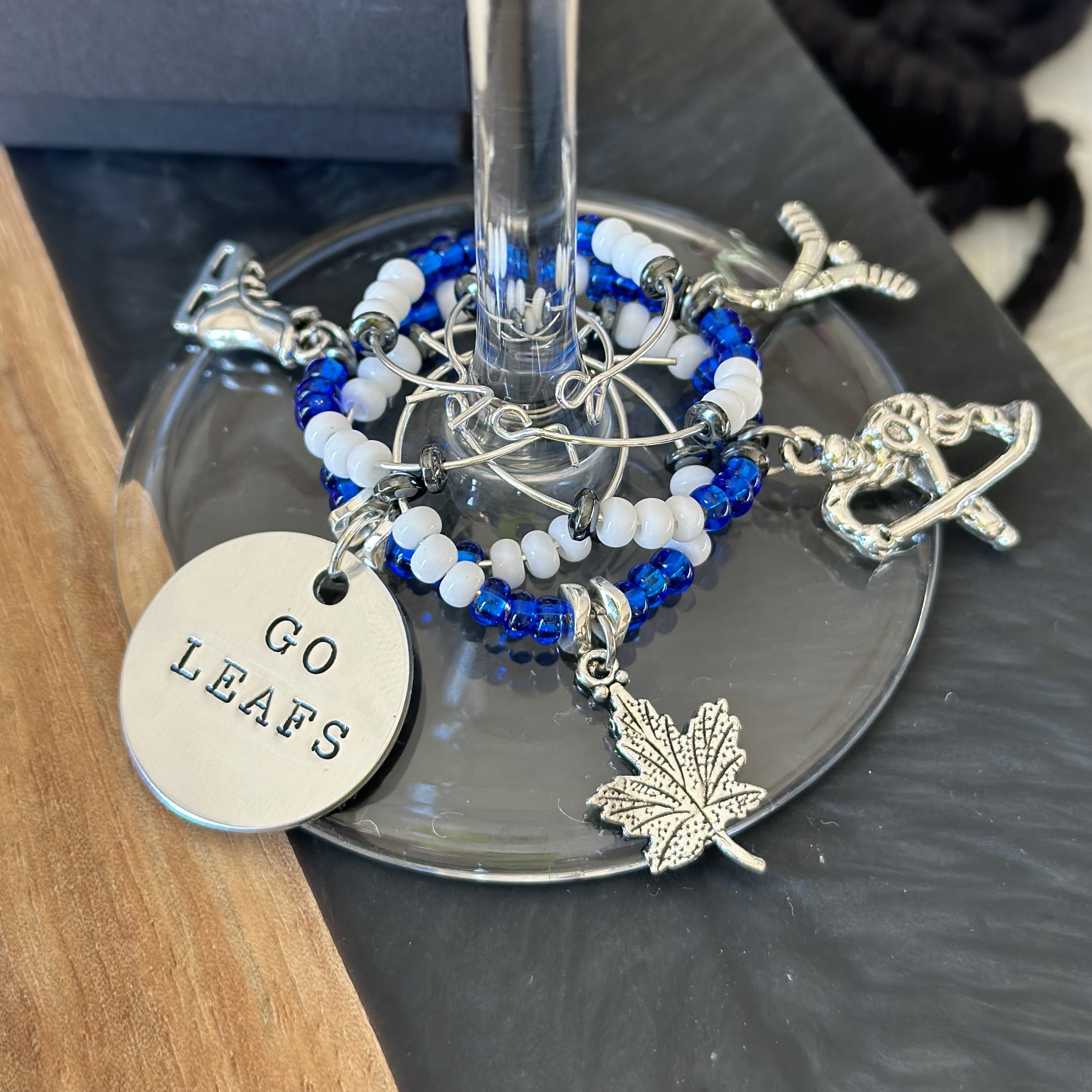 Set of 6 Hockey wine charms including 3 personalized pendants