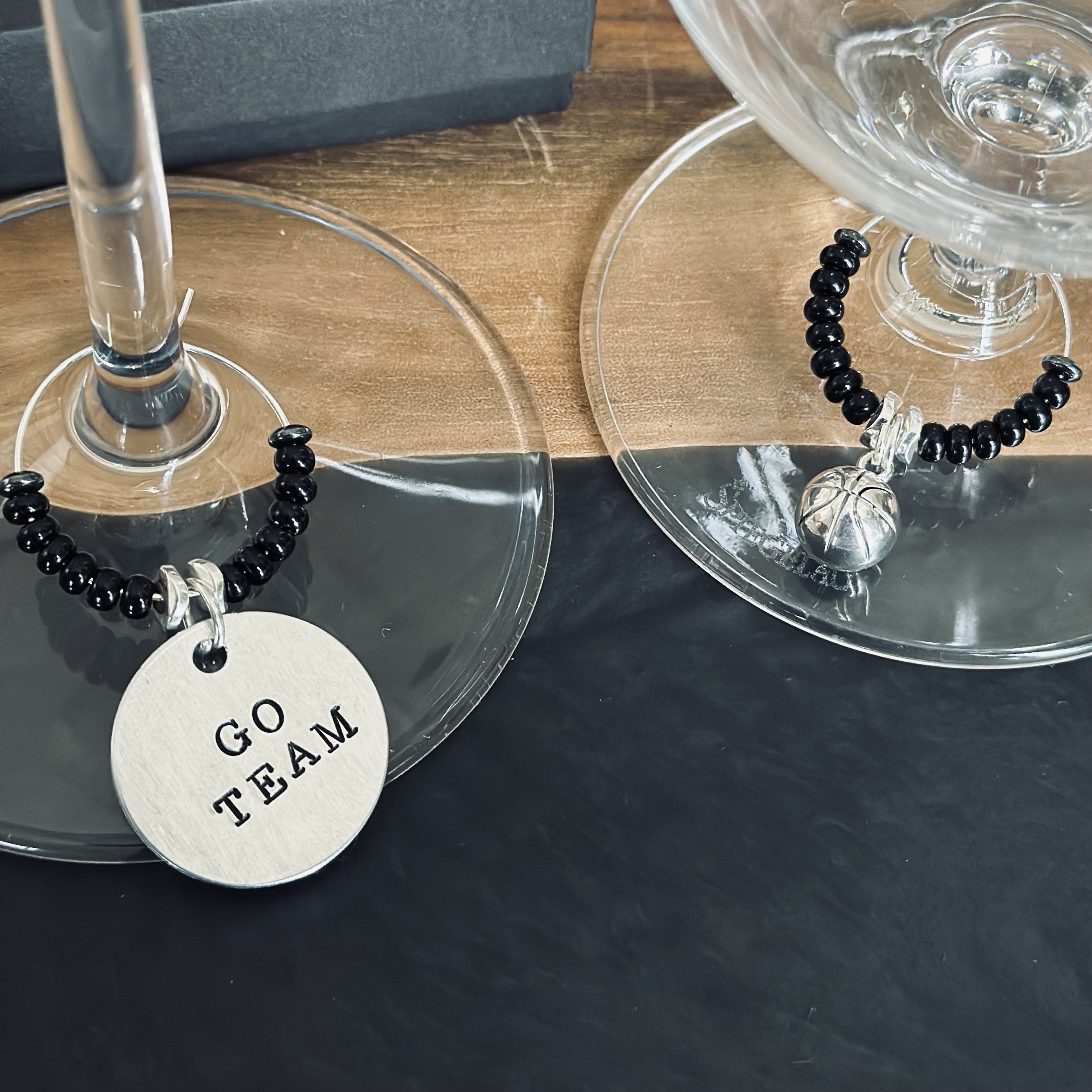 Set of 3 Basketball Wine Charms Including 2 Personalized Pendants
