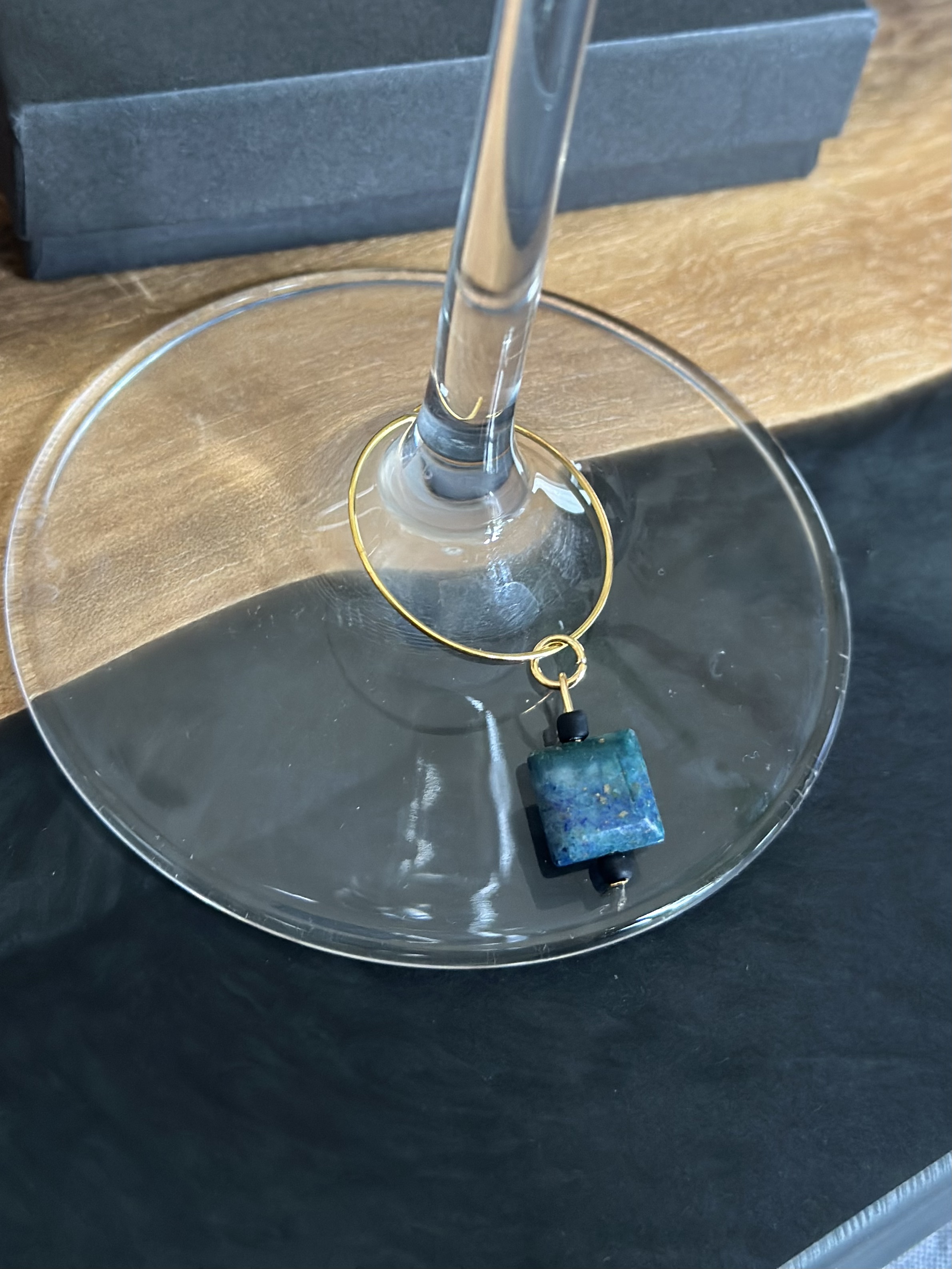 Green, Blue and Teal Chrysocolla Wine Glass Charm called "Chic Chiclet"