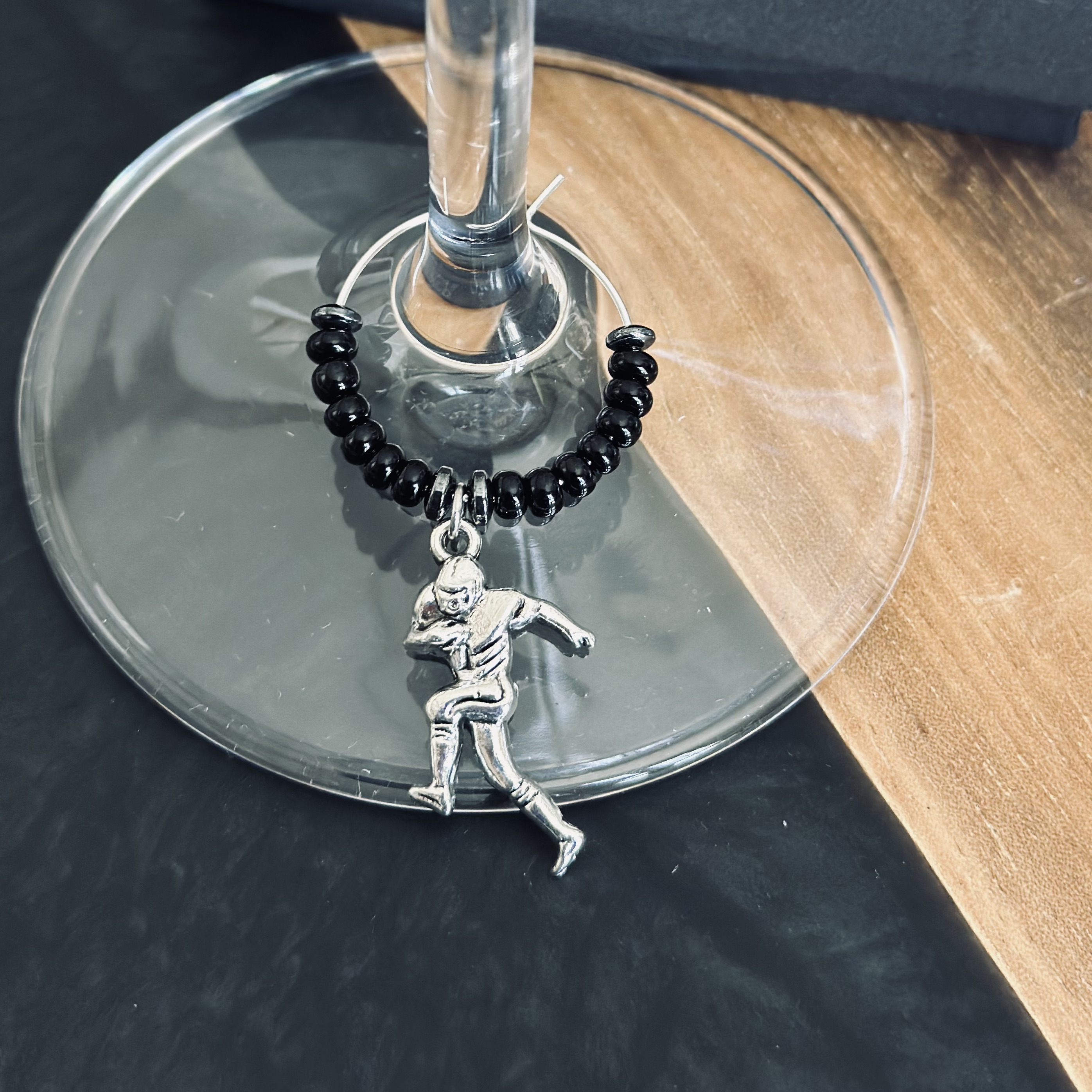 Football Player Wine Glass Charm