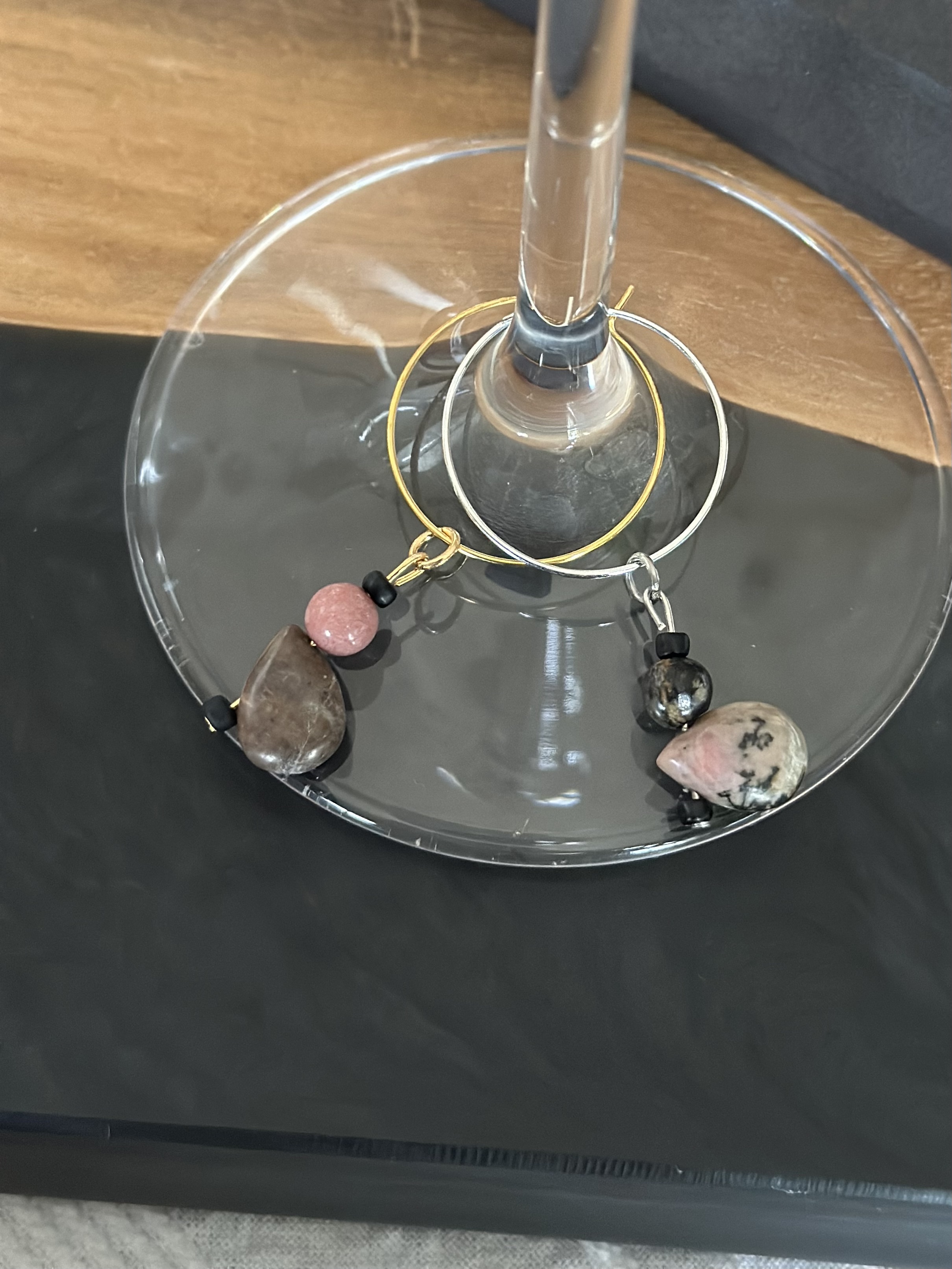 Creative Pink, Black and Cocoa Rhodonite Wine Charm called "Mothers"