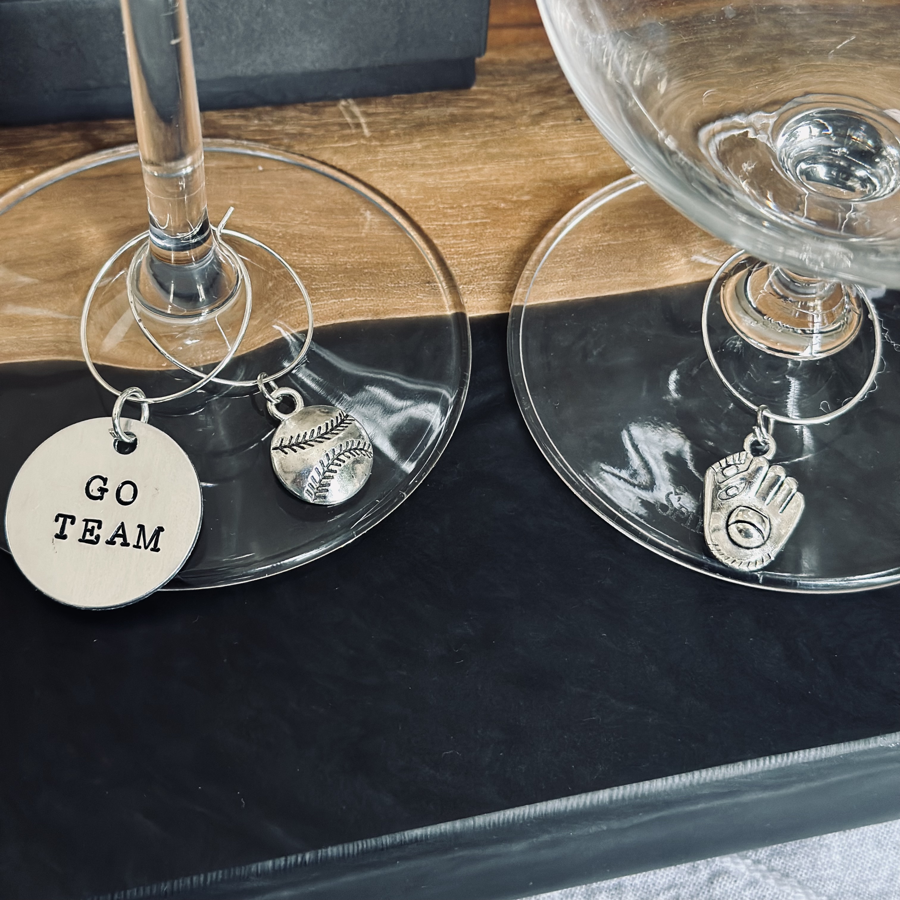 Set of 7 Baseball Wine Charms Including 3 personalized pendants