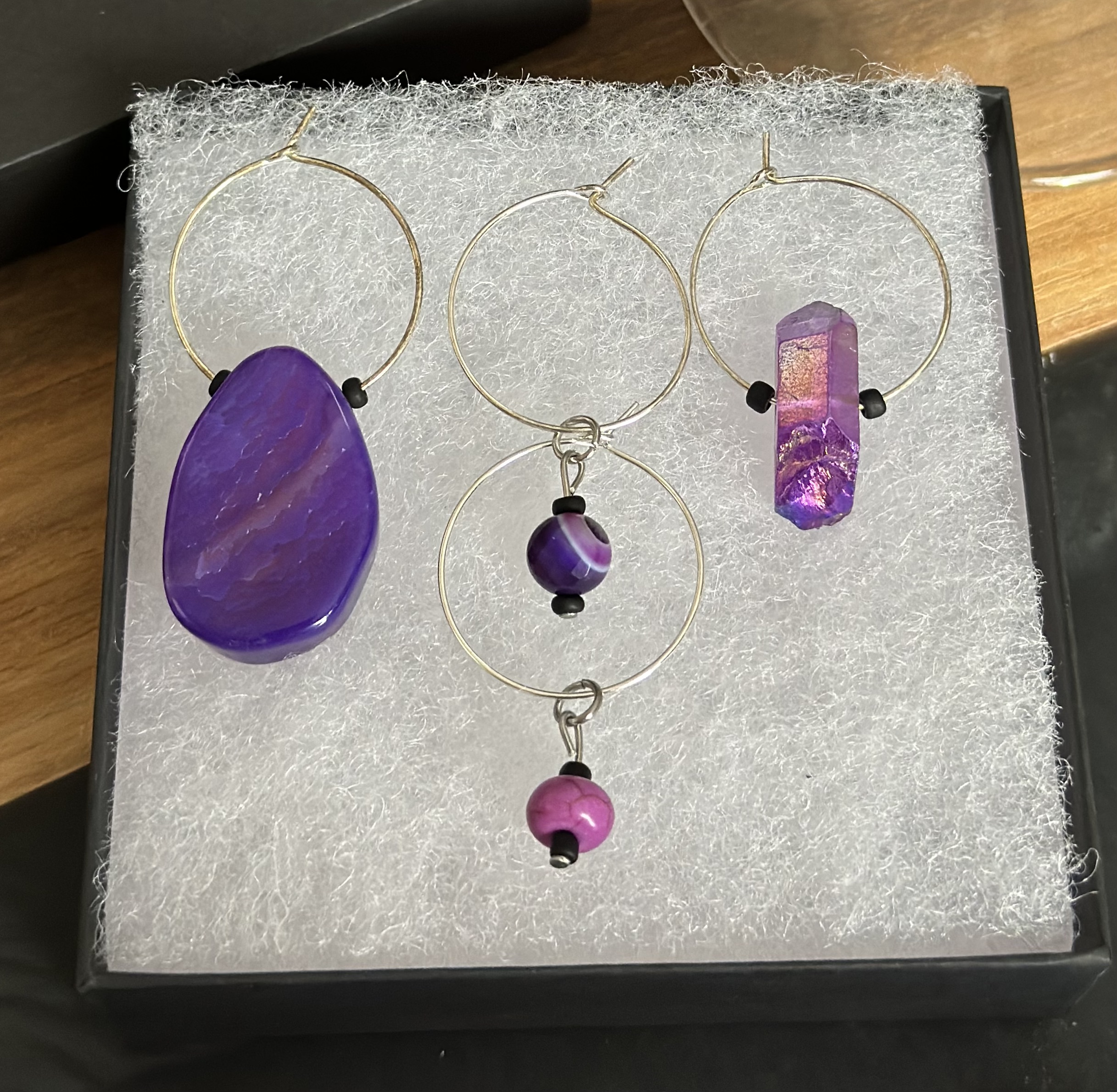Handcrafted Purple Gemstones Wine Charms Sets