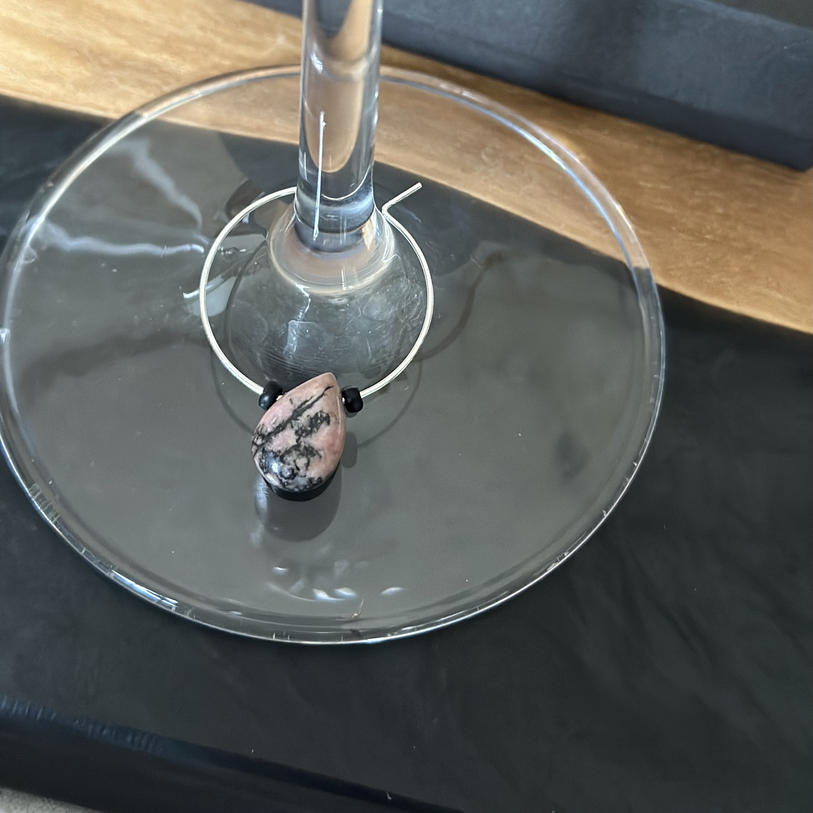 Pink, Black and Brown Rhodonite Wine Charms called "Happy Tears"
