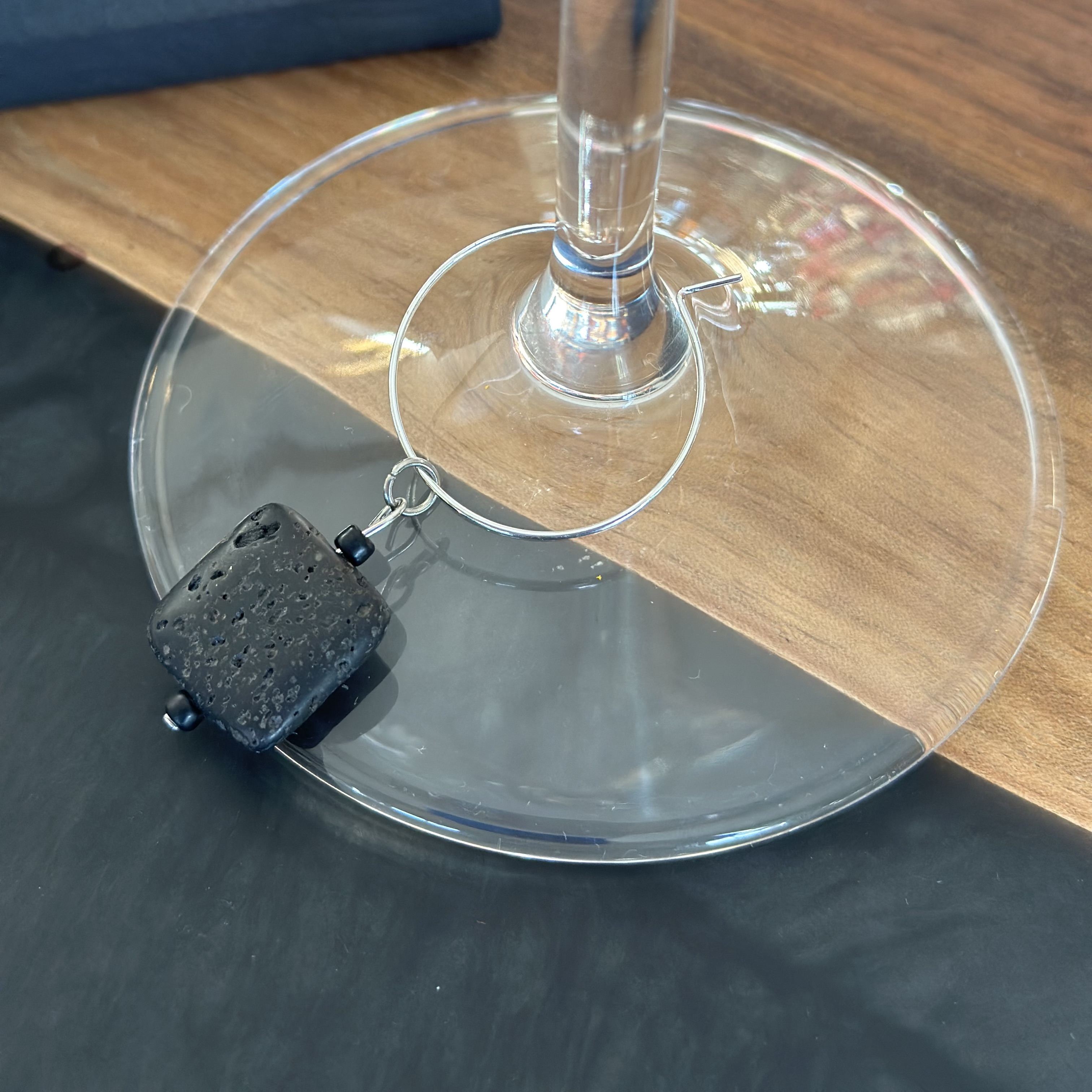 Elegant Black Lava Stone Wine Charm called "So Squarey"