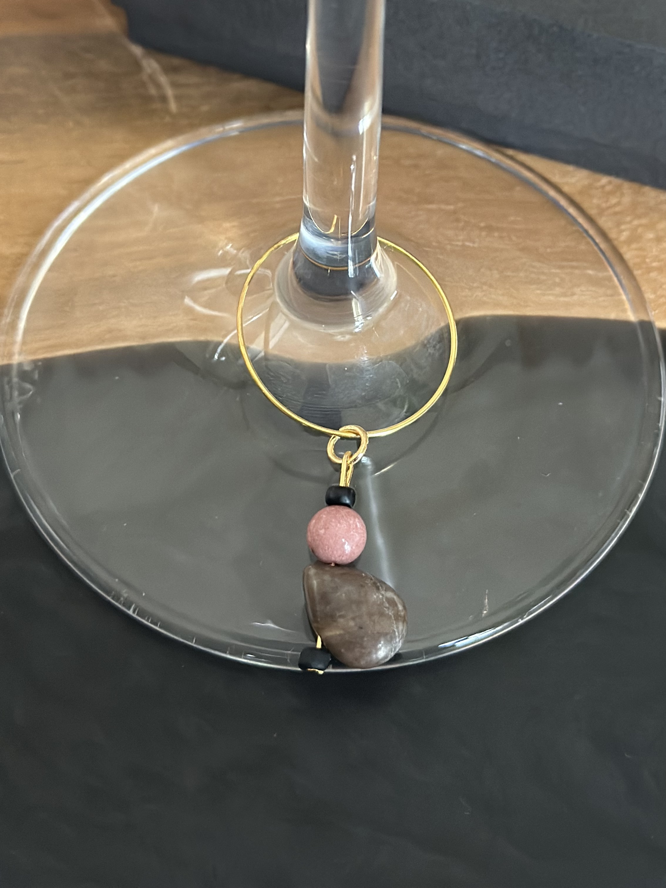 Creative Pink, Black and Cocoa Rhodonite Wine Charm called "Mothers"