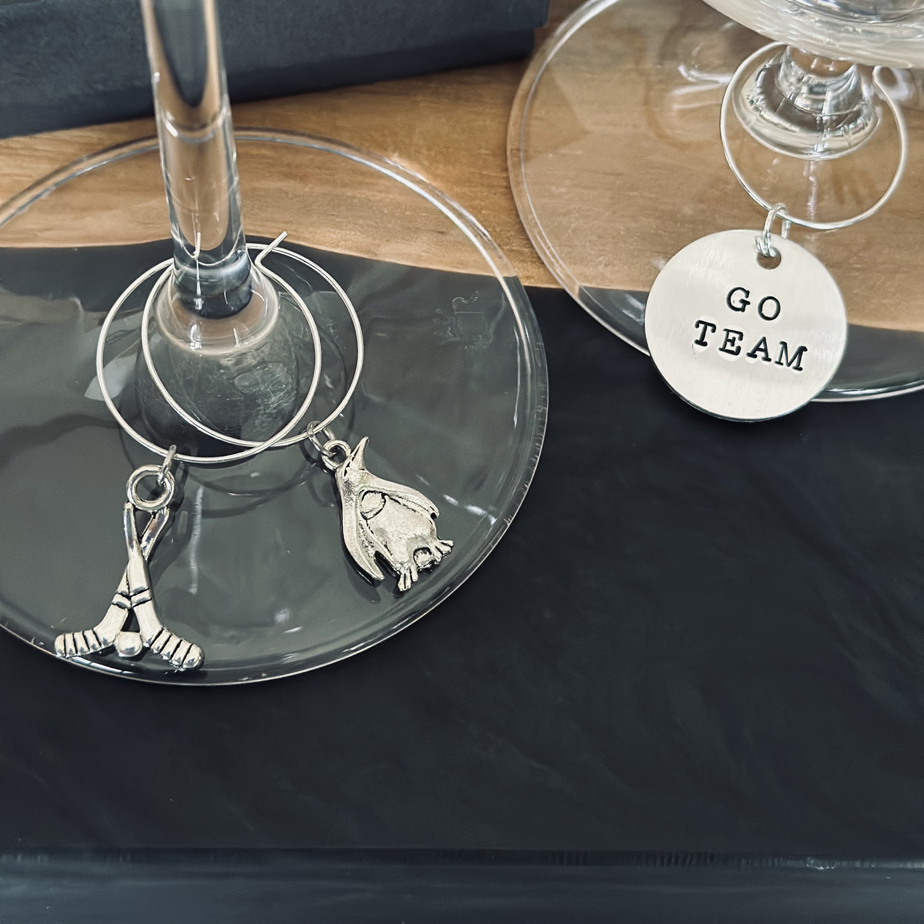 Fully customizable hockey wine charms and pendants