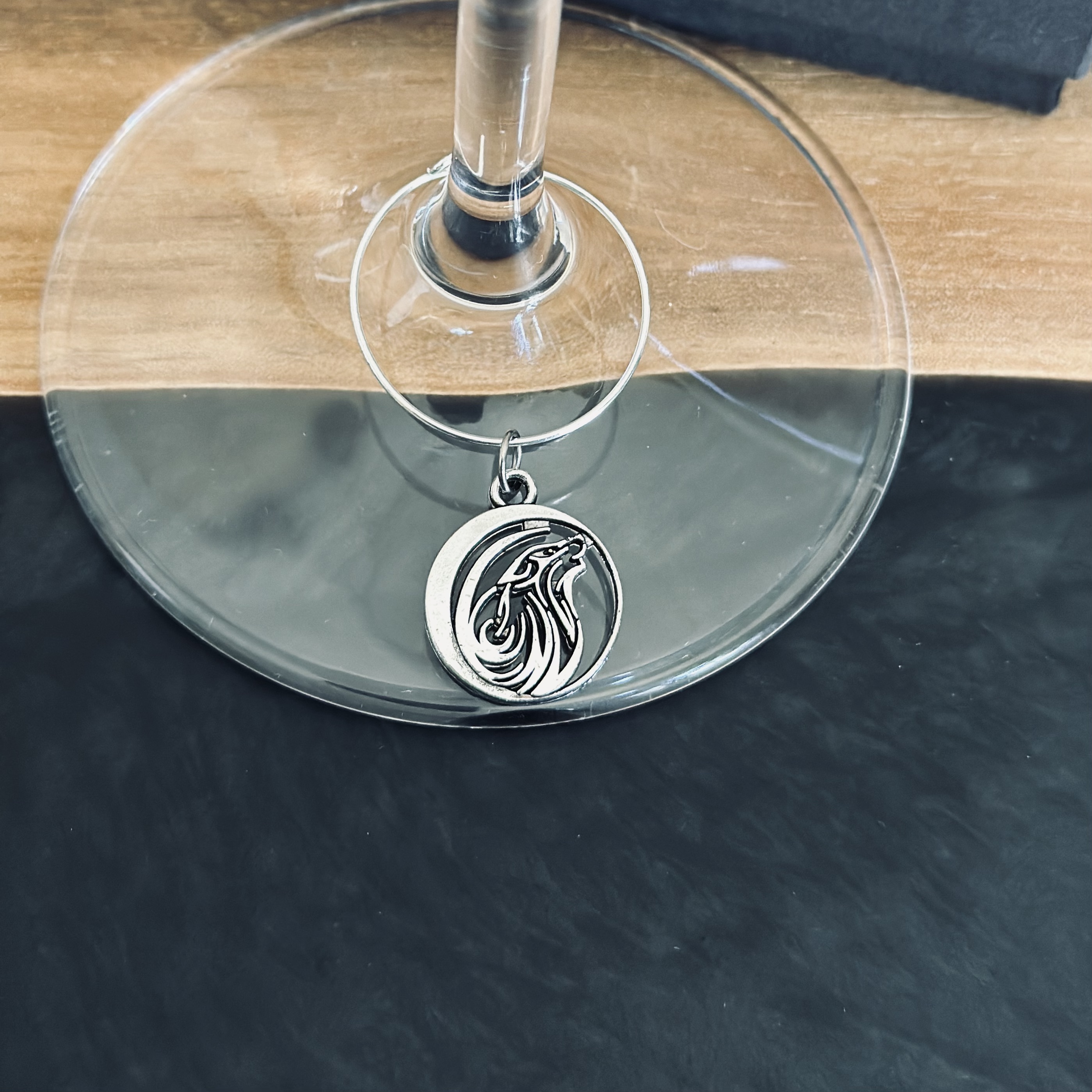 Silver Wolf Howling Wine Glass Charm