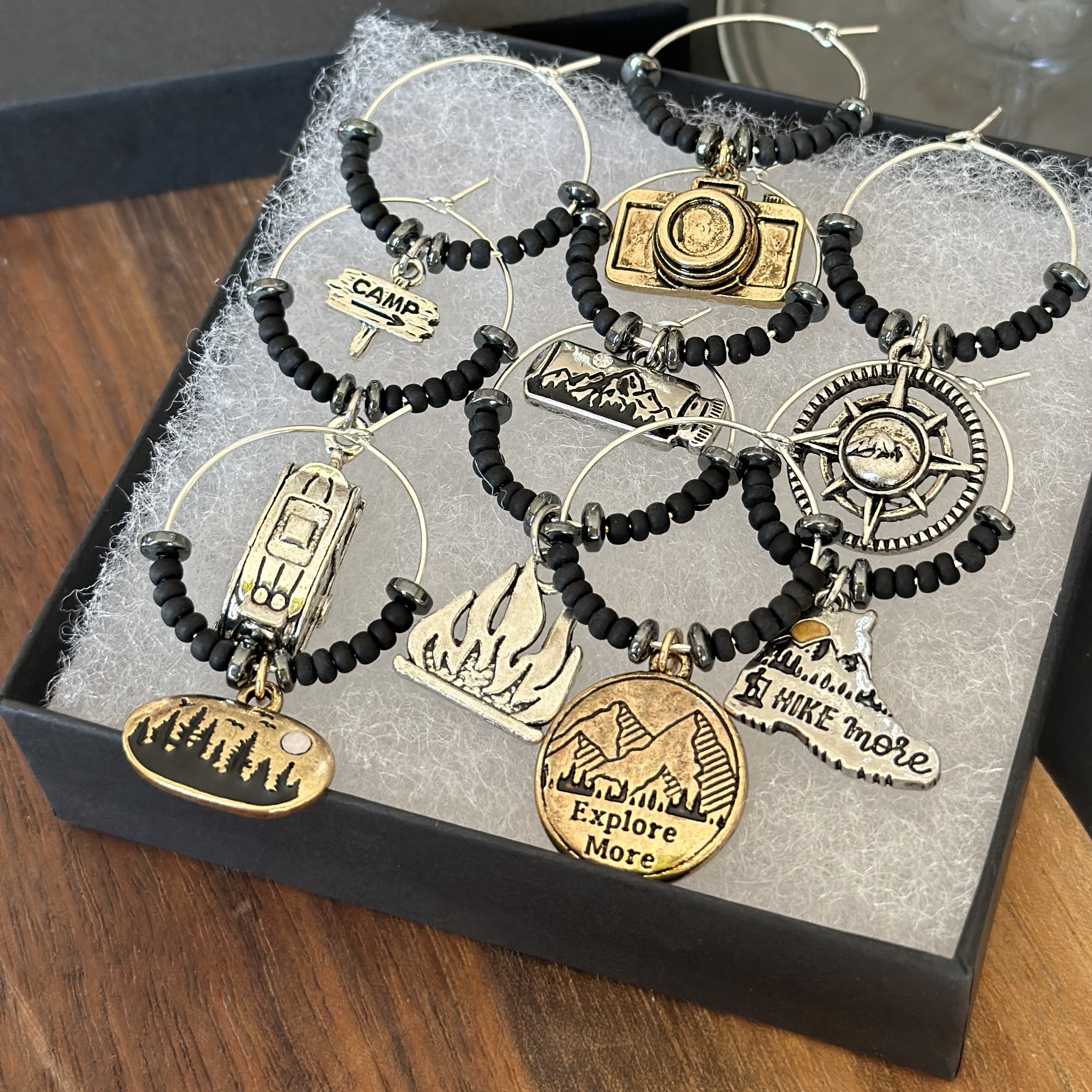 Adventure-Themed Wine Glass Charms Set