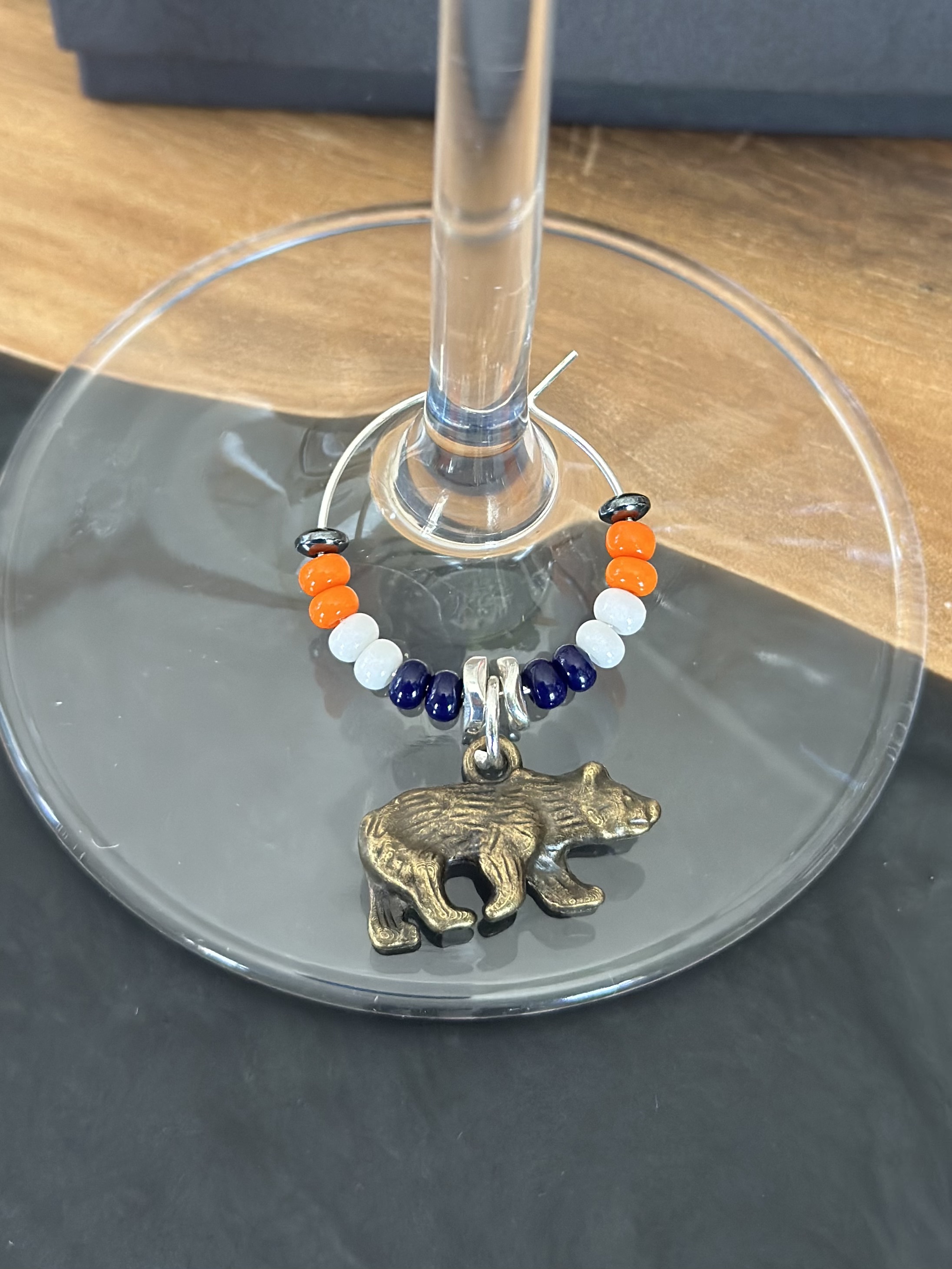 Antique Bronze Bear Wine Glass Charm