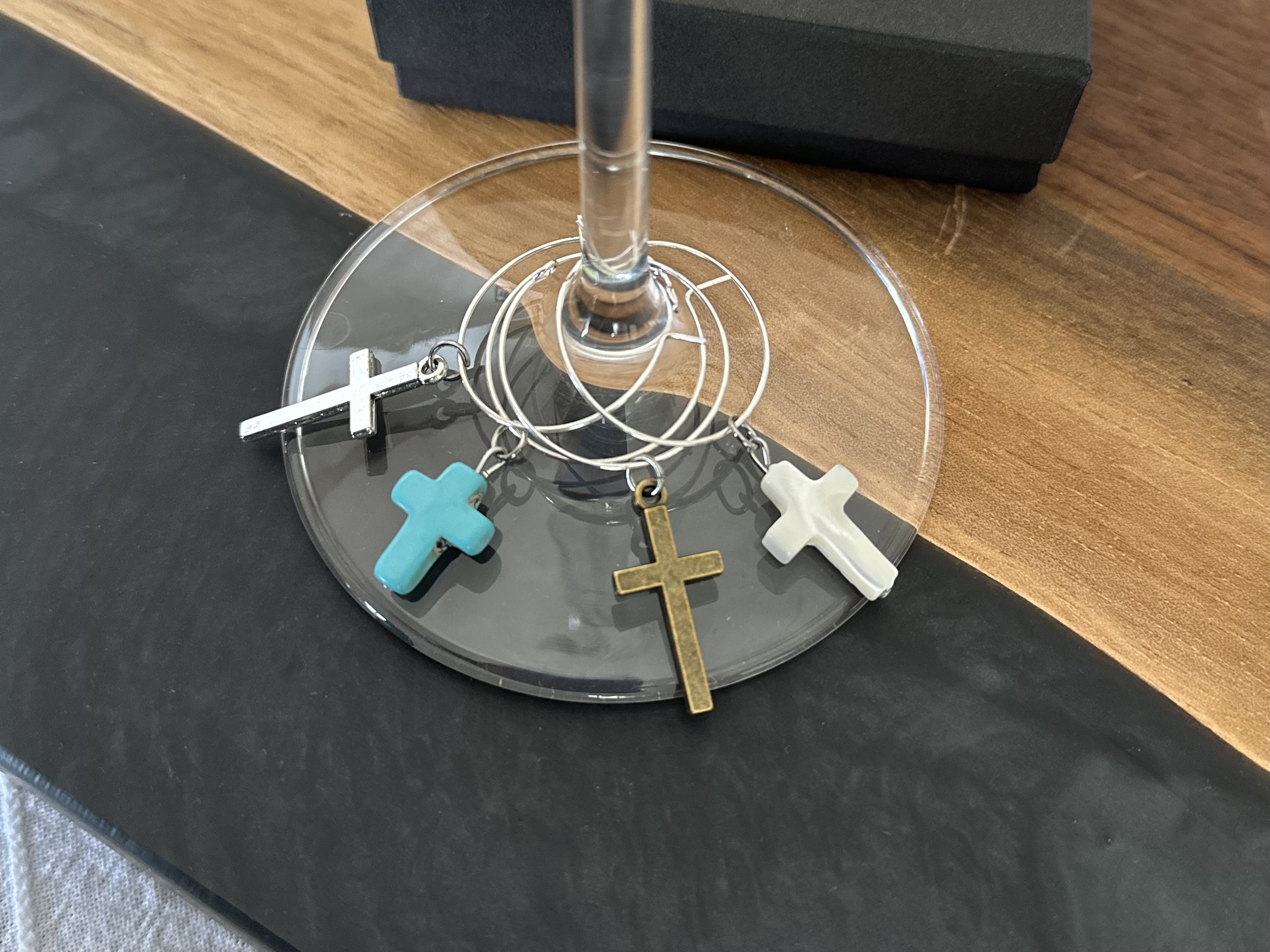 Spiritual Barware Gift Set of 4 Cross wine charms