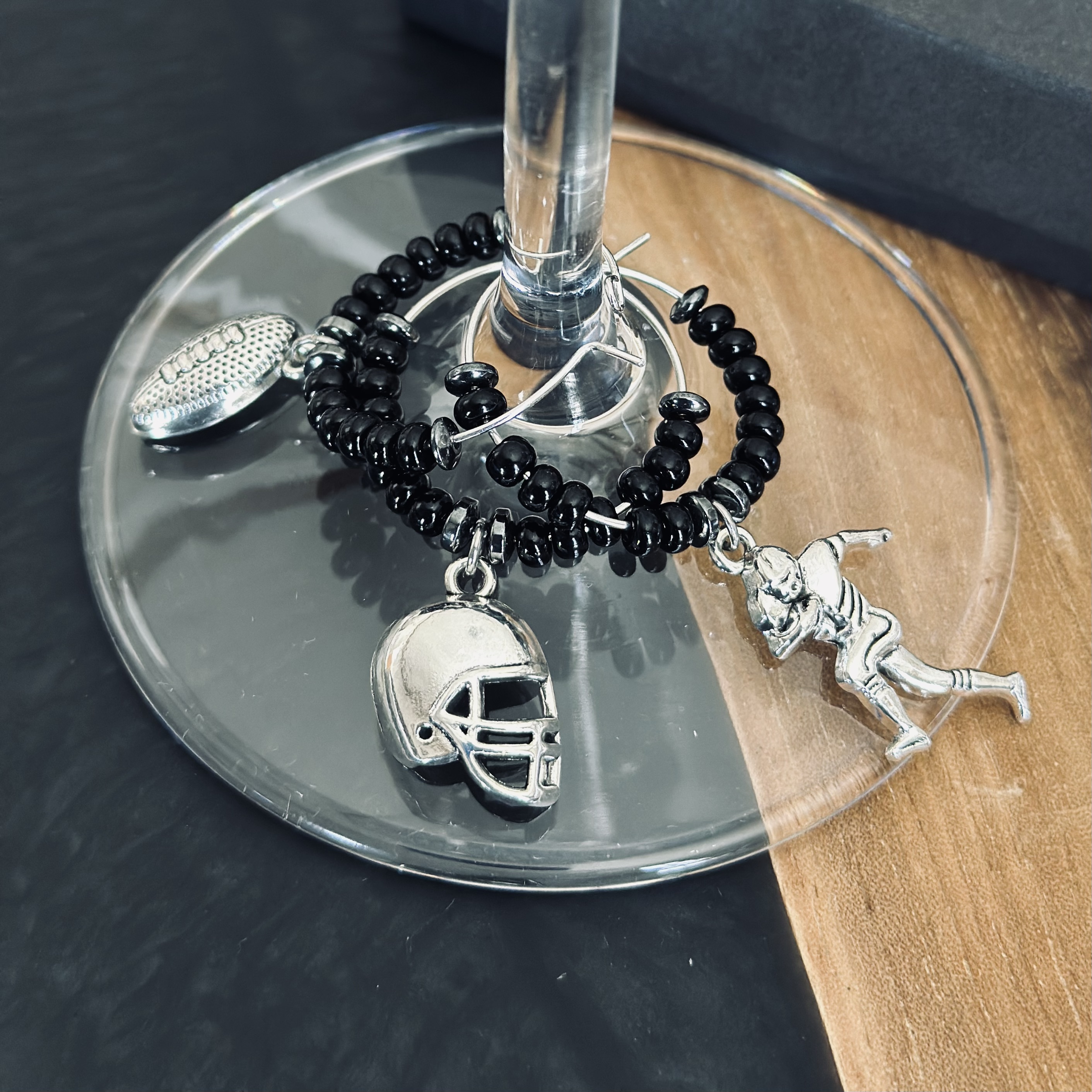 Set of 3 Football Themed Wine Glass Charms 