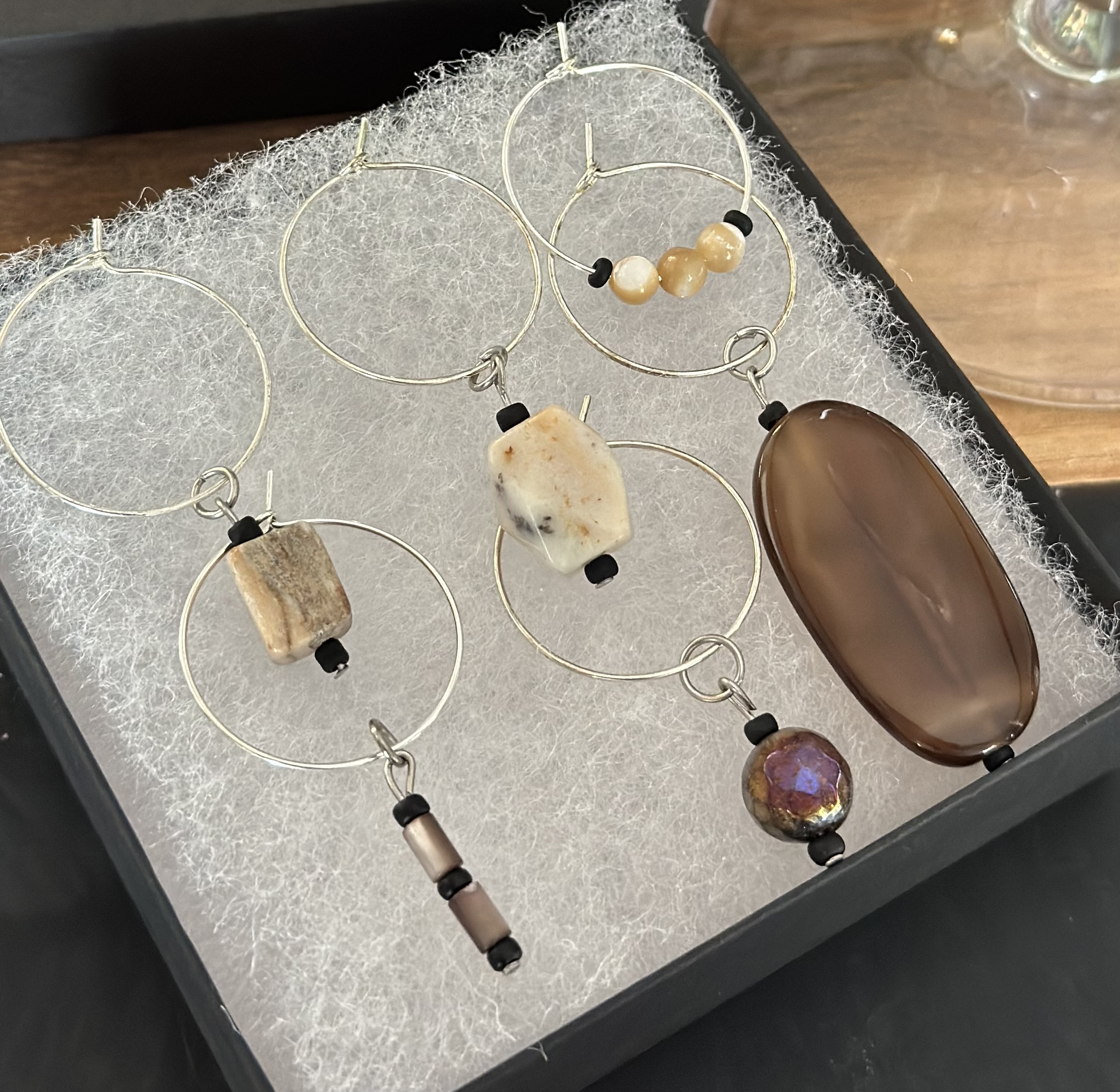 Handcrafted Brown Hued Gemstones Wine Charms Sets