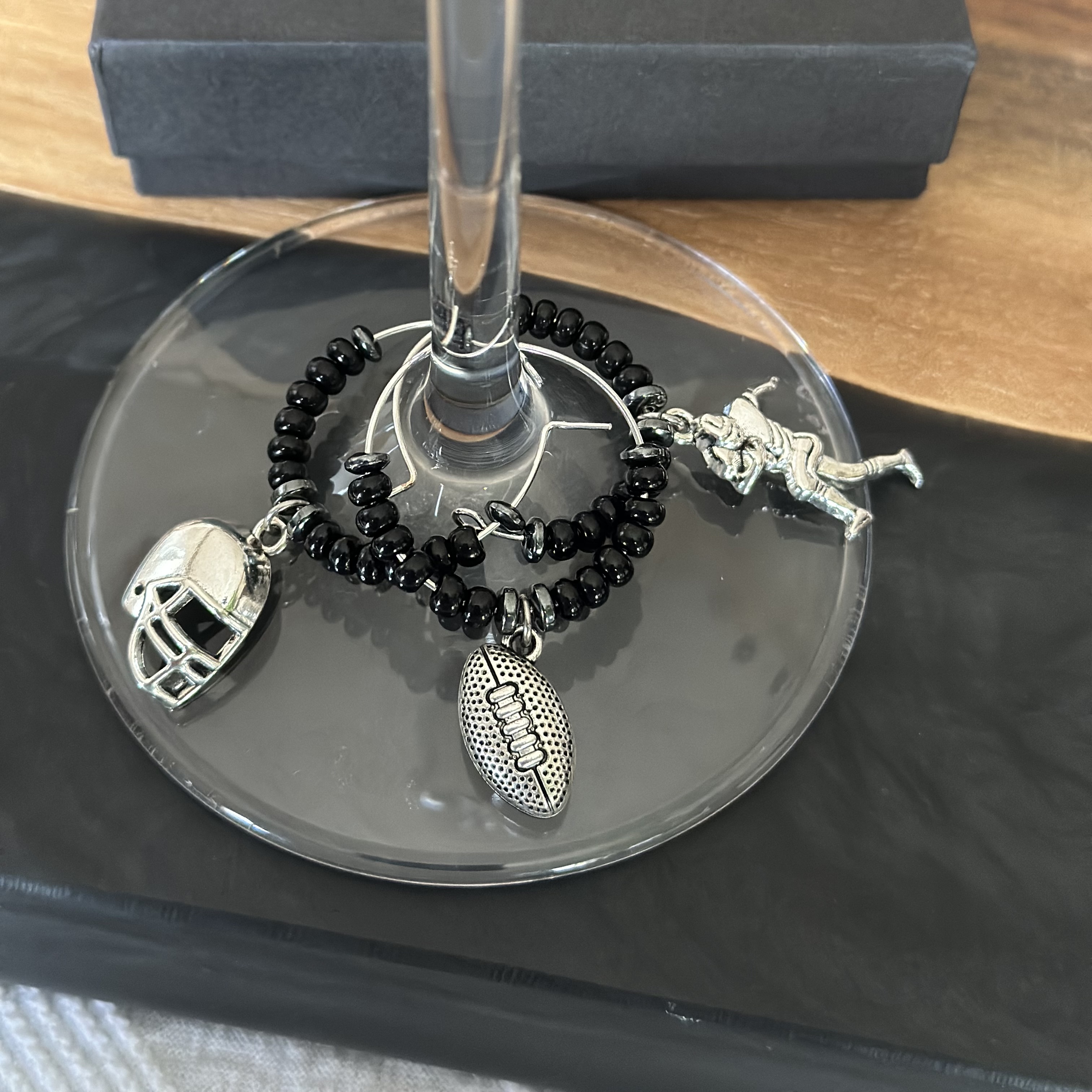 Set of 3 Football Themed Wine Glass Charms 