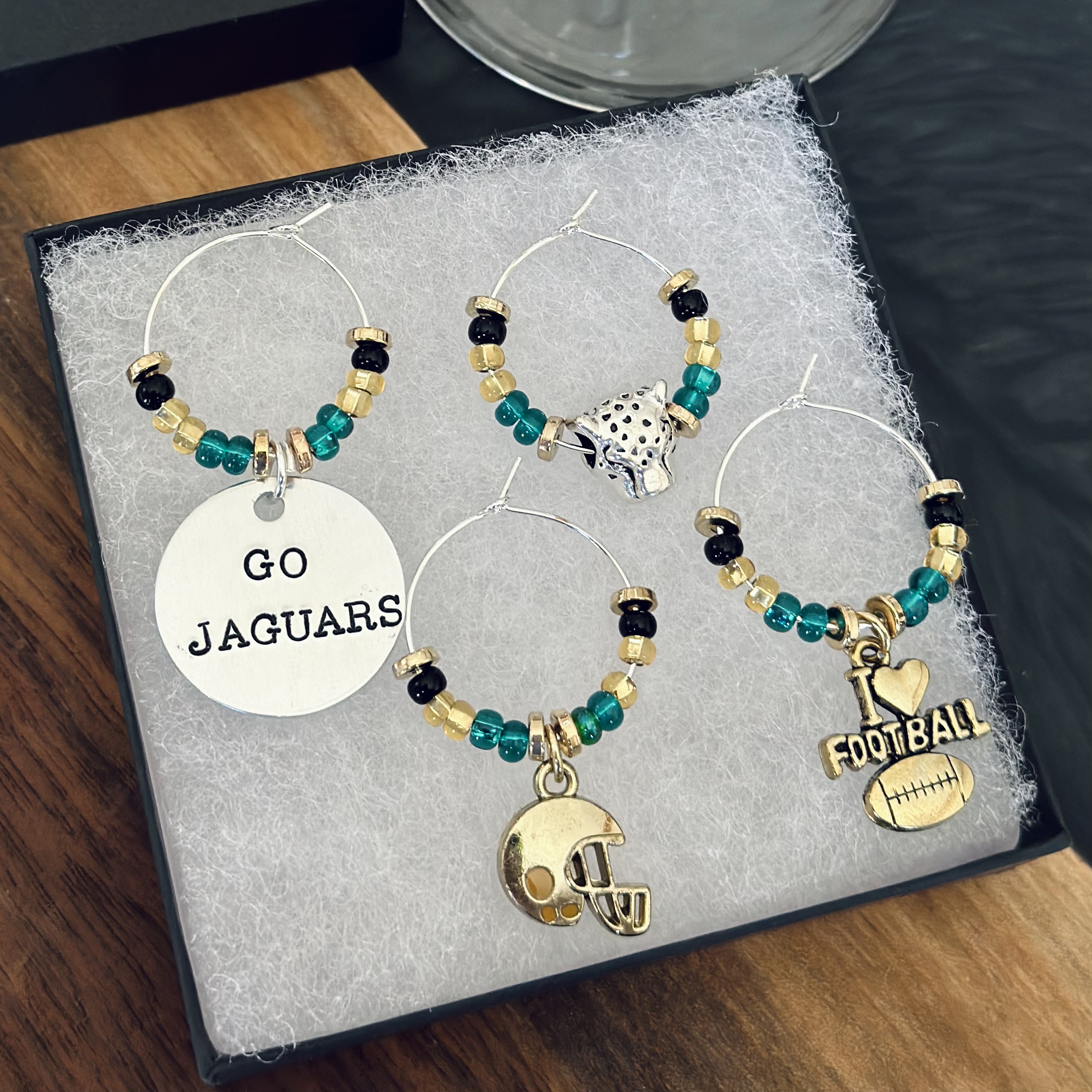 Gold tone Football Helmet Wine Glass Charm