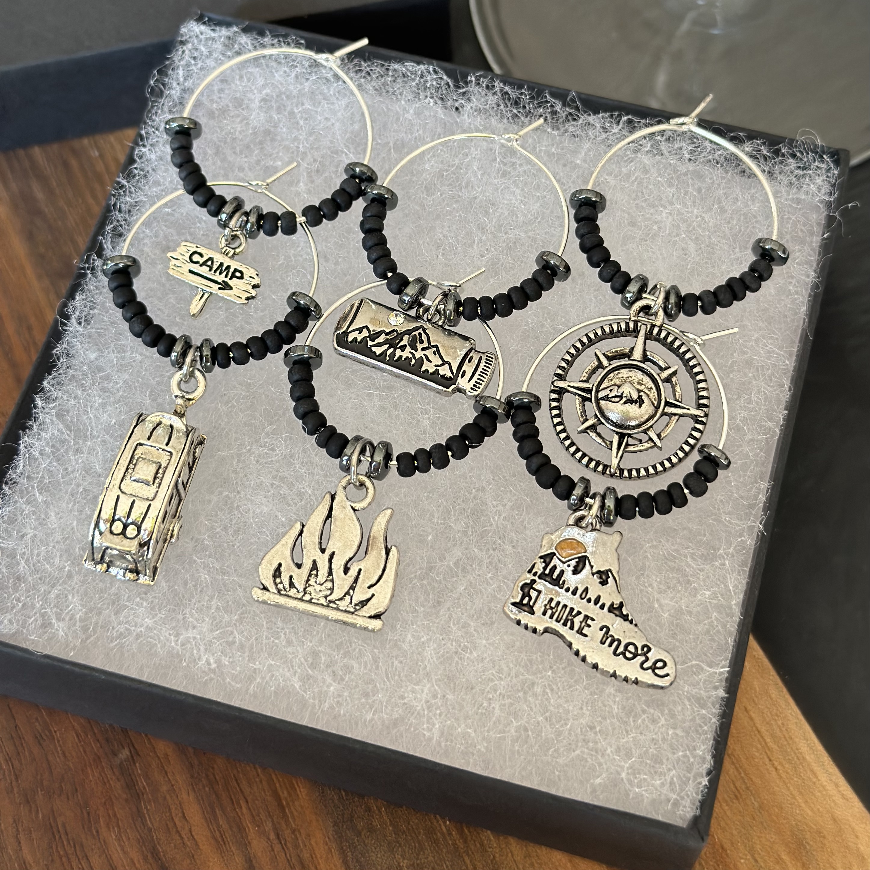 Adventure-Themed Wine Glass Charms Set