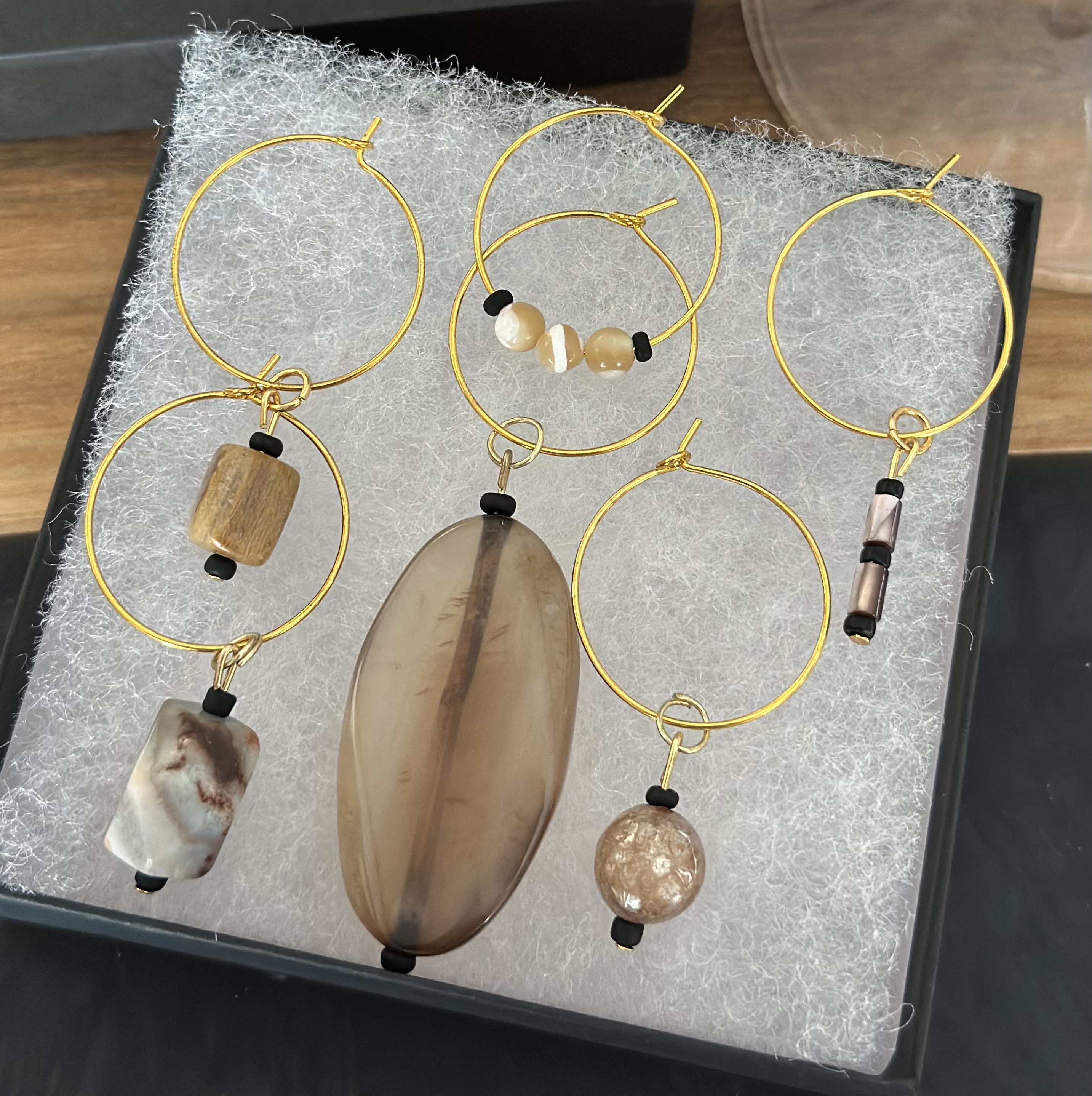 Handcrafted Brown Hued Gemstones Wine Charms Sets
