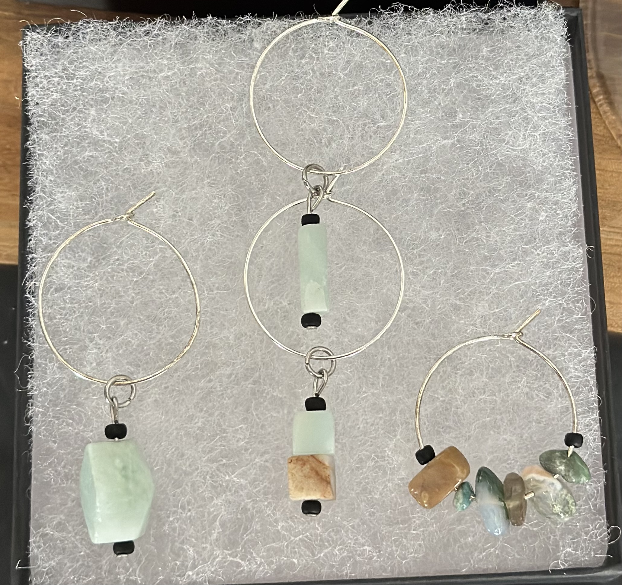 Handcrafted Blue Hued Gemstones Wine Charms Sets