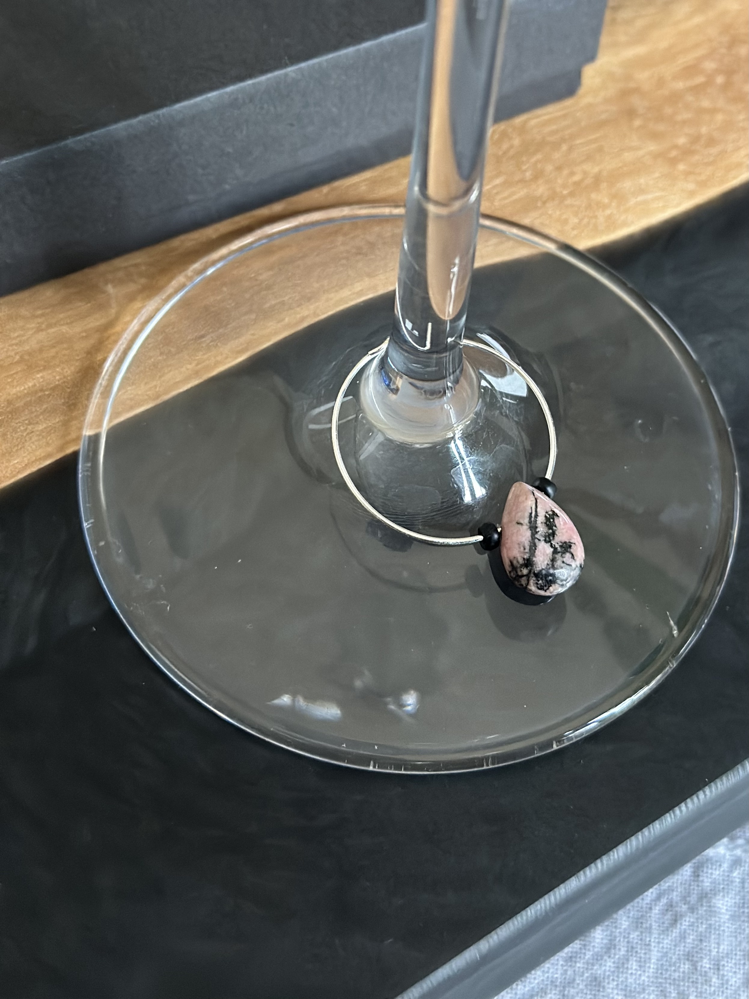 Pink, Black and Brown Rhodonite Wine Charms called "Happy Tears"