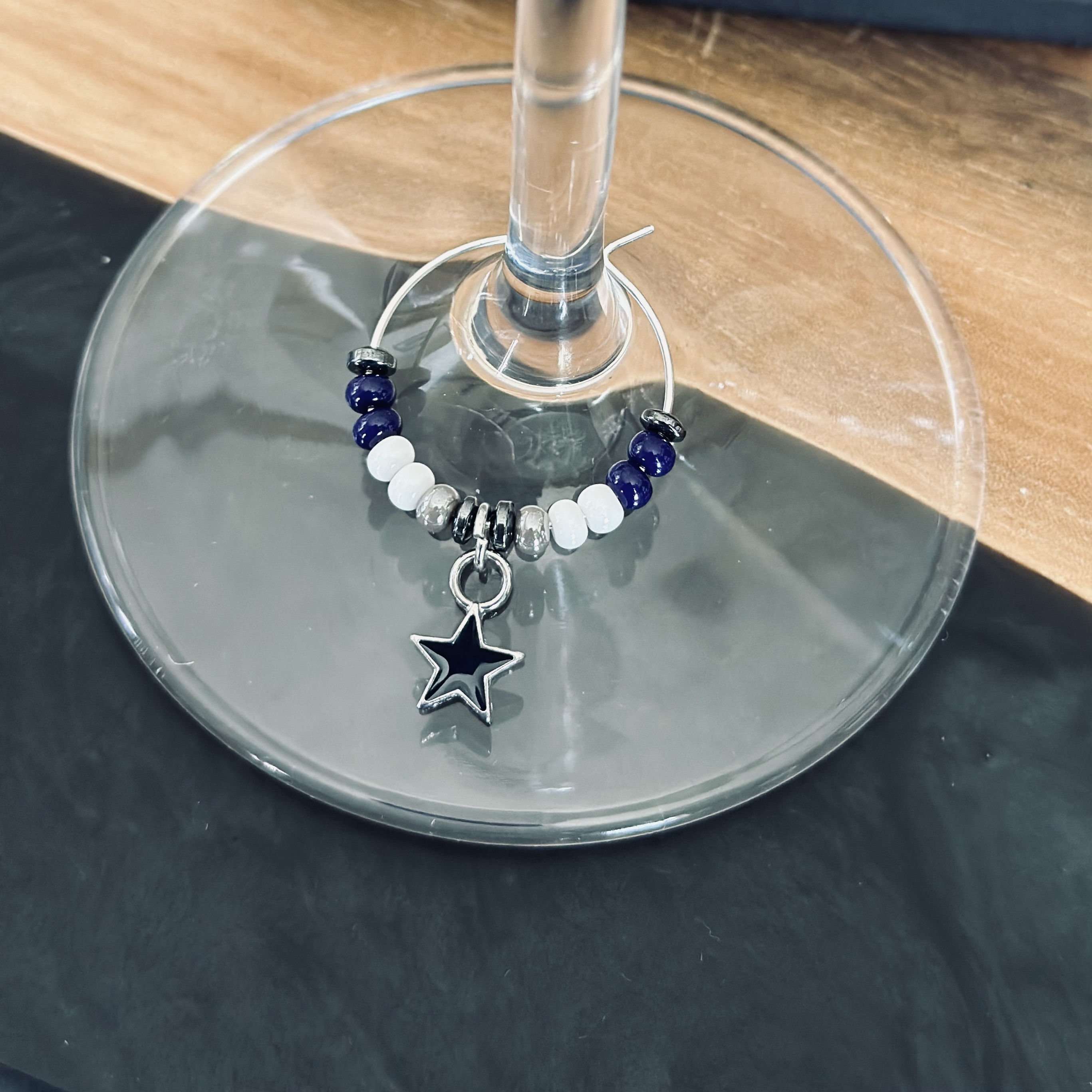 Navy blue star wine charm