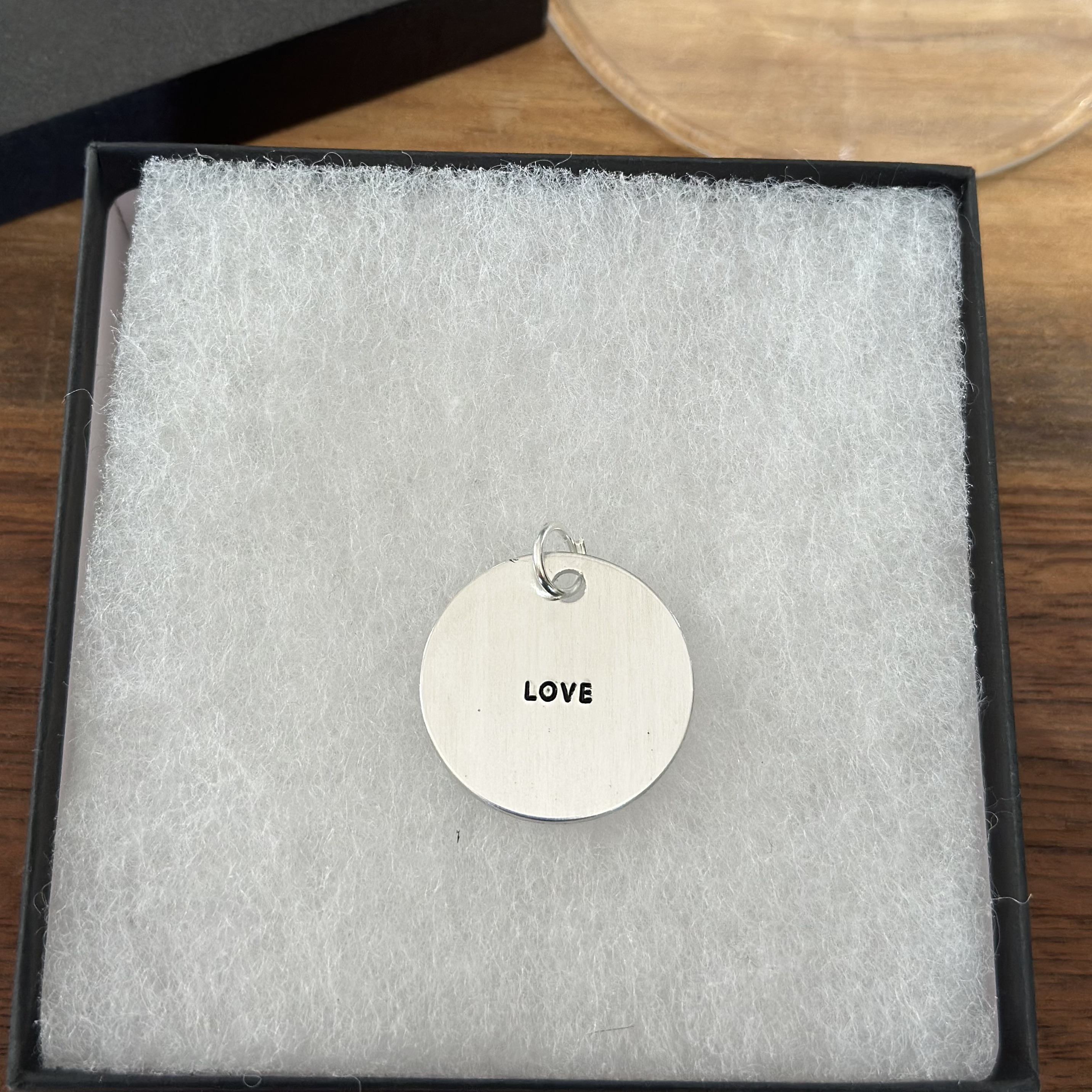 Hand stamped LOVE Pendant, Wine Charm, or Necklace