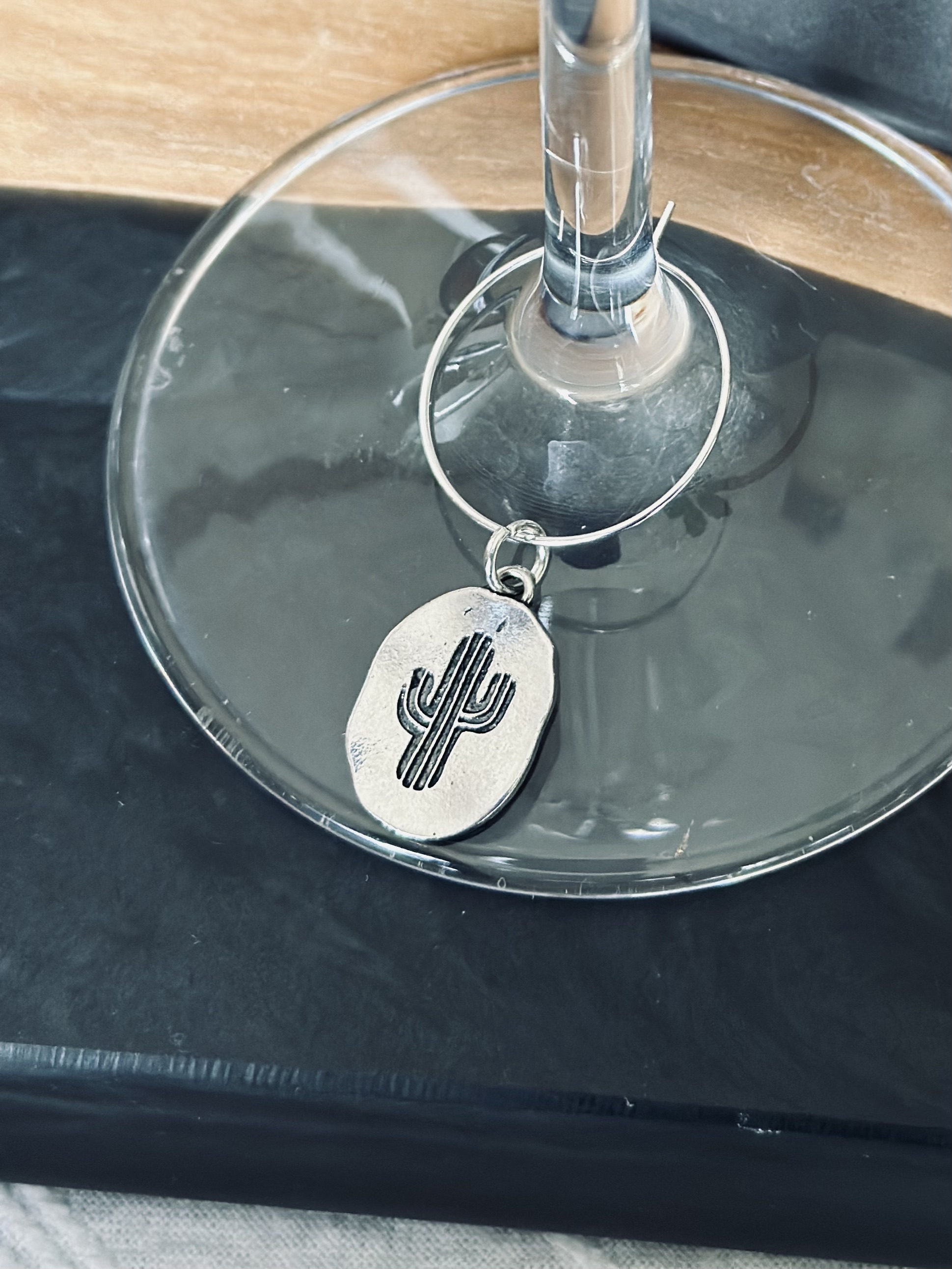 Vintage Style Cactus Wine Charm