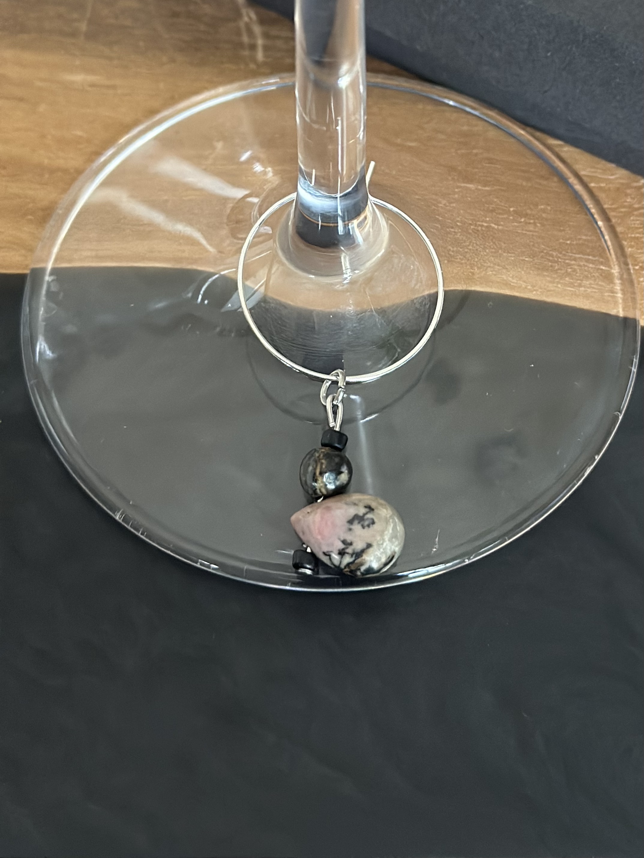 Creative Pink, Black and Cocoa Rhodonite Wine Charm called "Mothers"