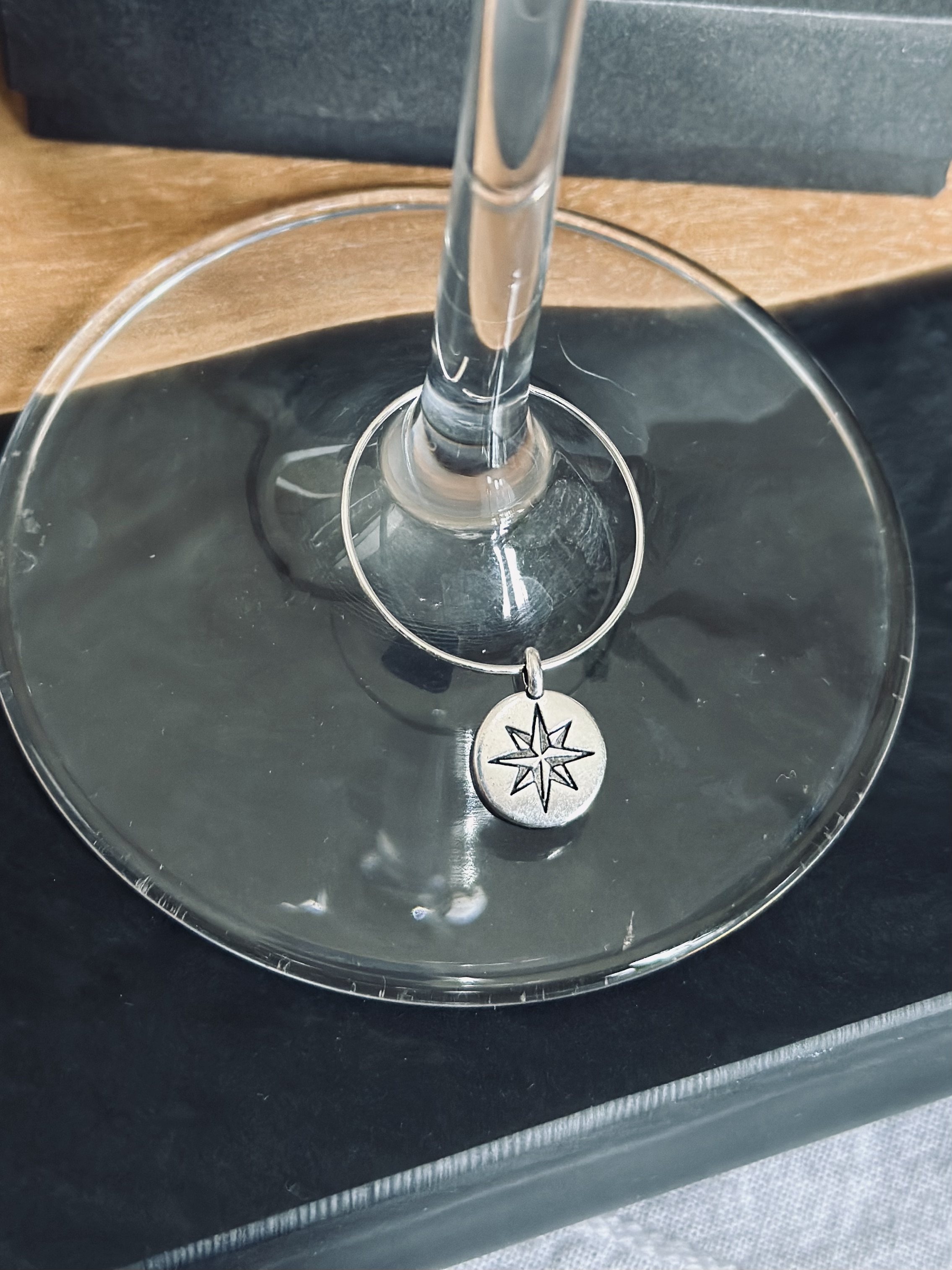 Compass wine charm - Vintage Silver tone