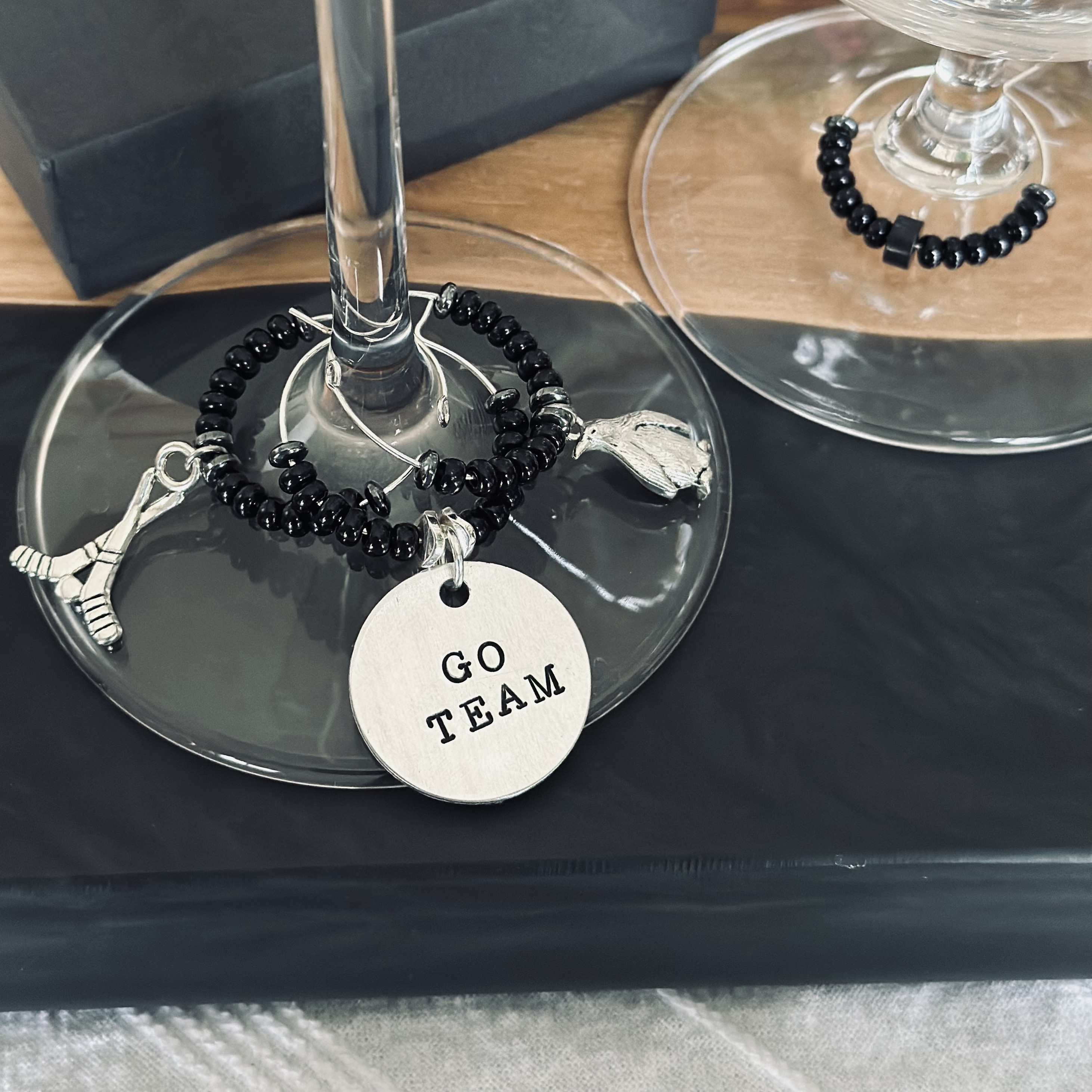 Fully customizable hockey wine charms and pendants