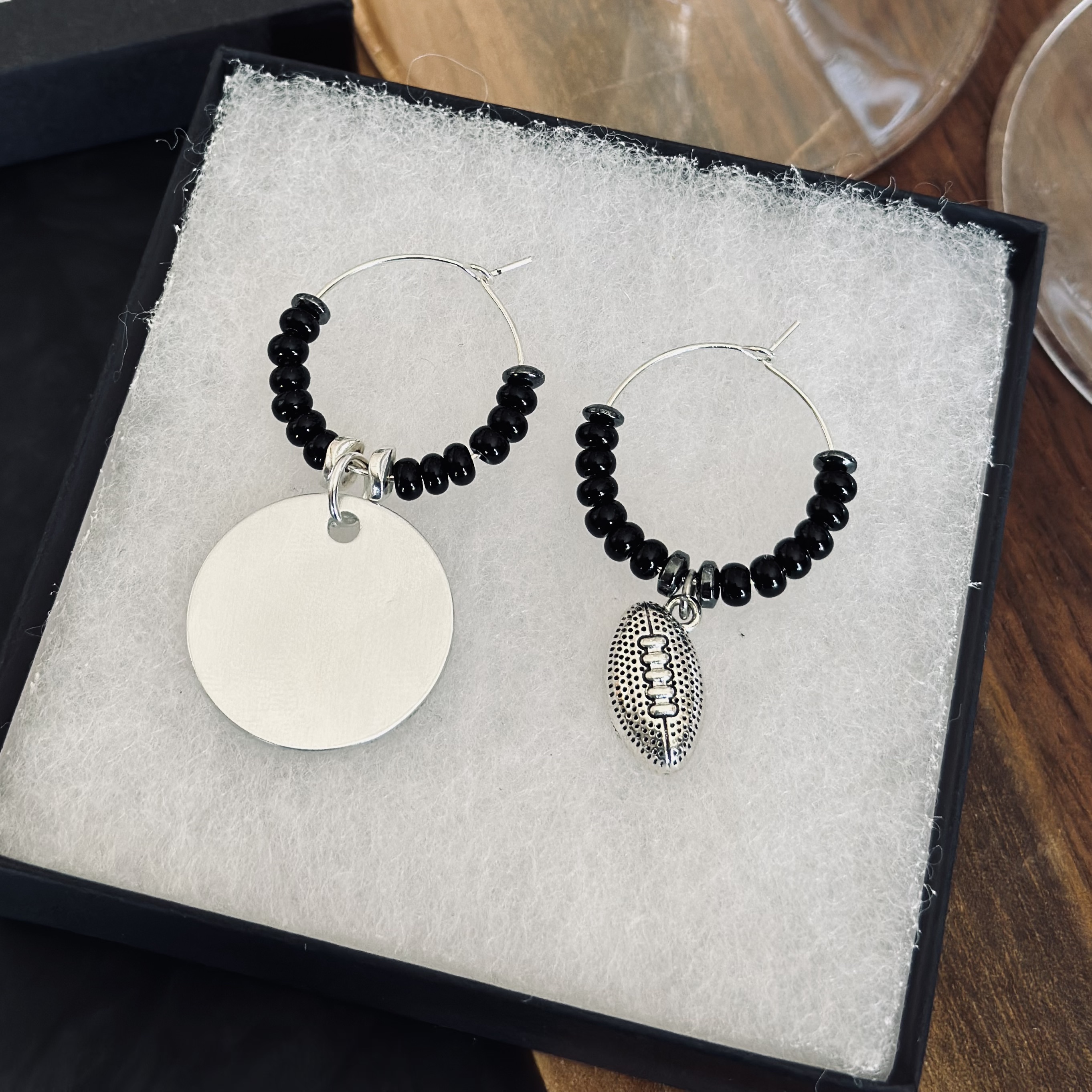 Set of 2 Football Wine Charms Including a Personalized Pendant