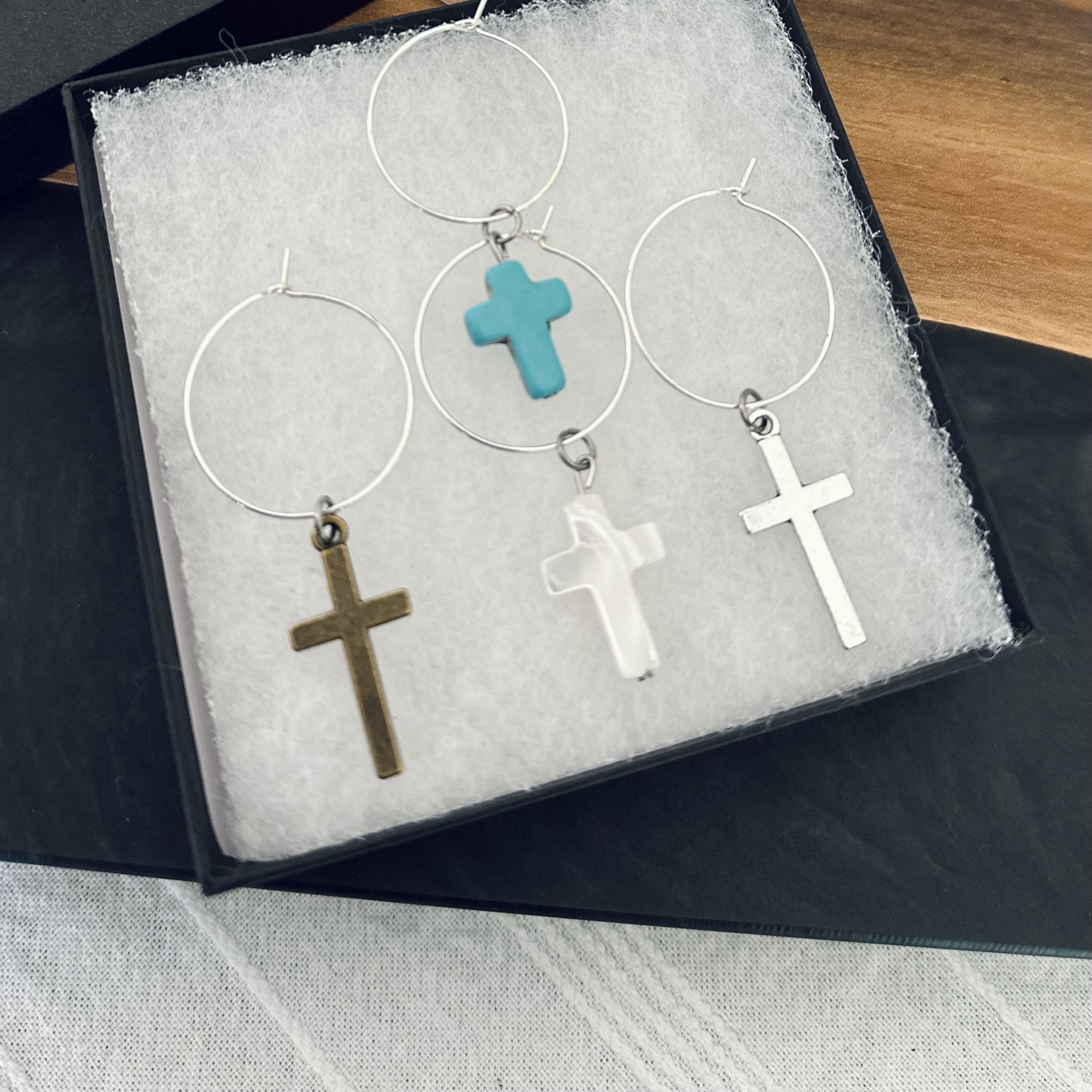 Spiritual Barware Gift Set of 4 Cross wine charms