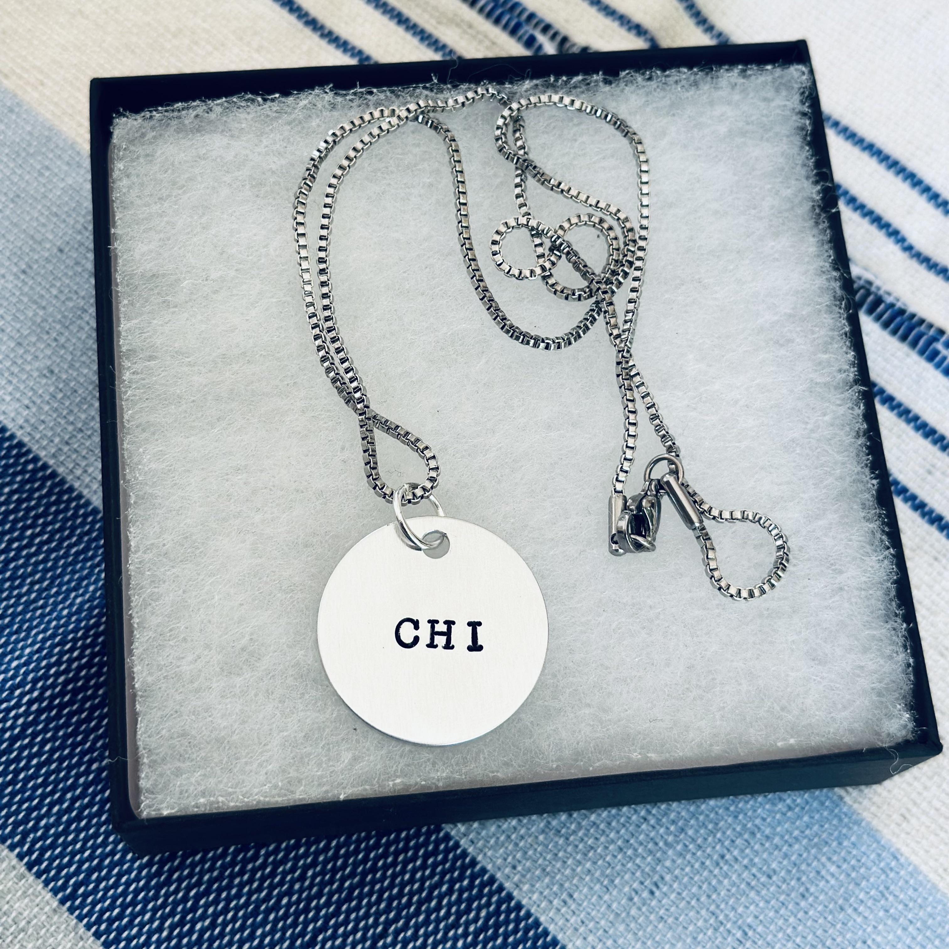 CHI Necklace  - Hand stamped Chicago necklace