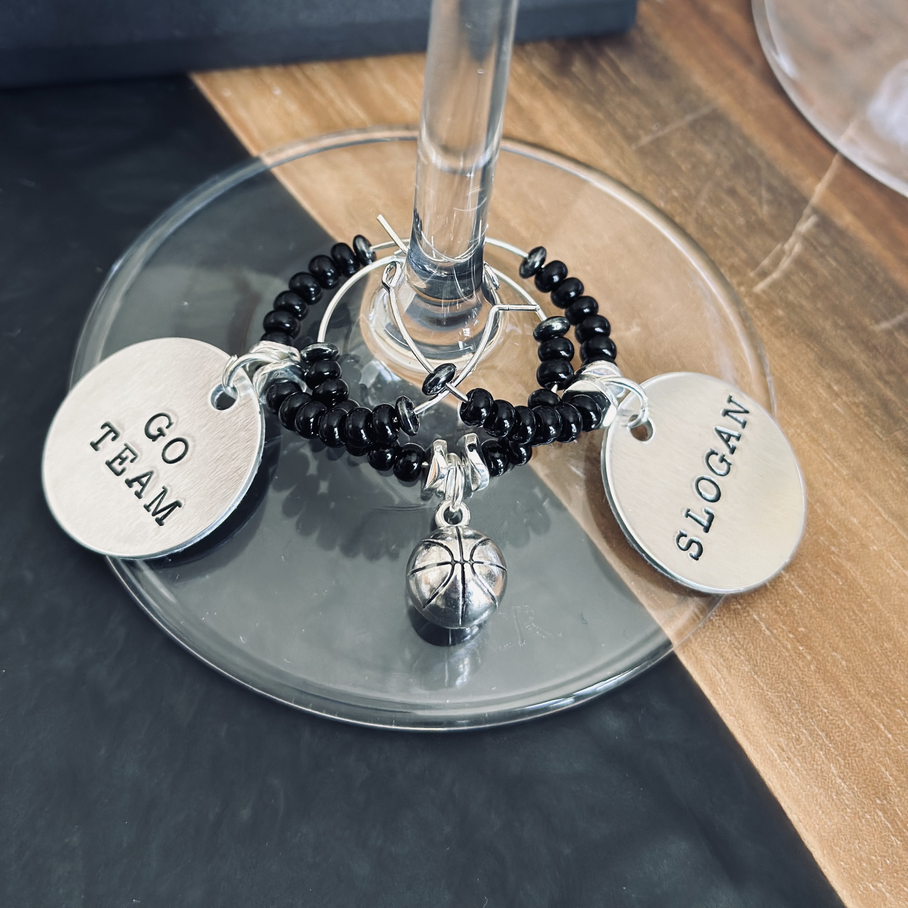 Set of 3 Basketball Wine Charms Including 2 Personalized Pendants
