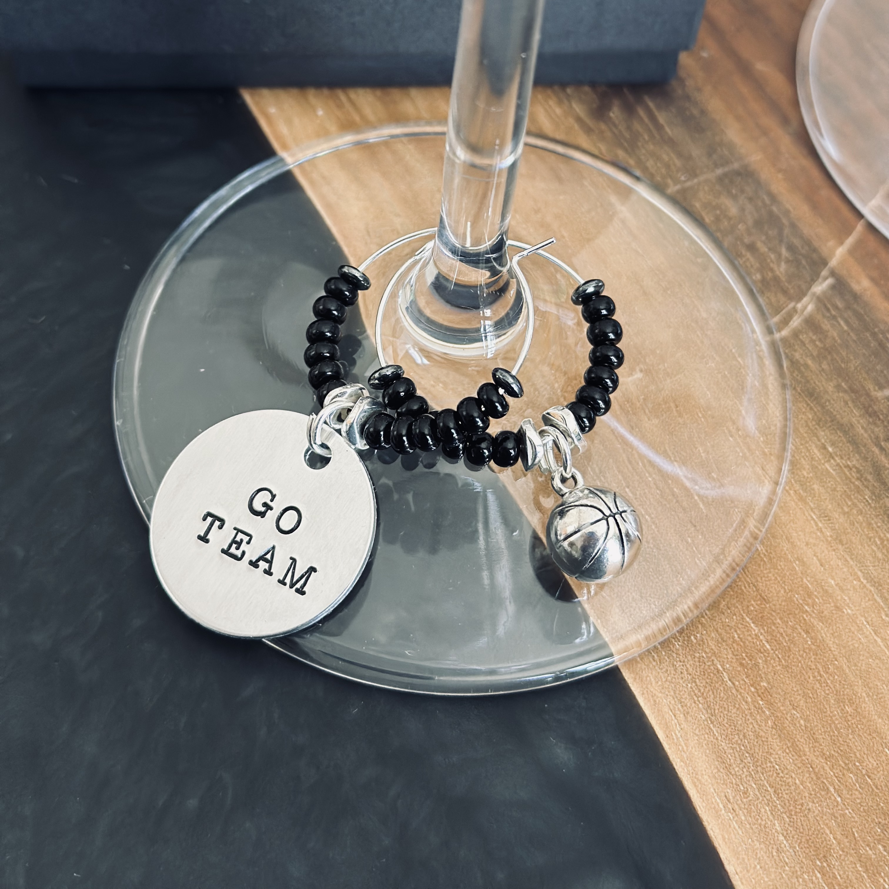 Set of 2 Basketball Wine Charms Including 1 Personalized Pendant