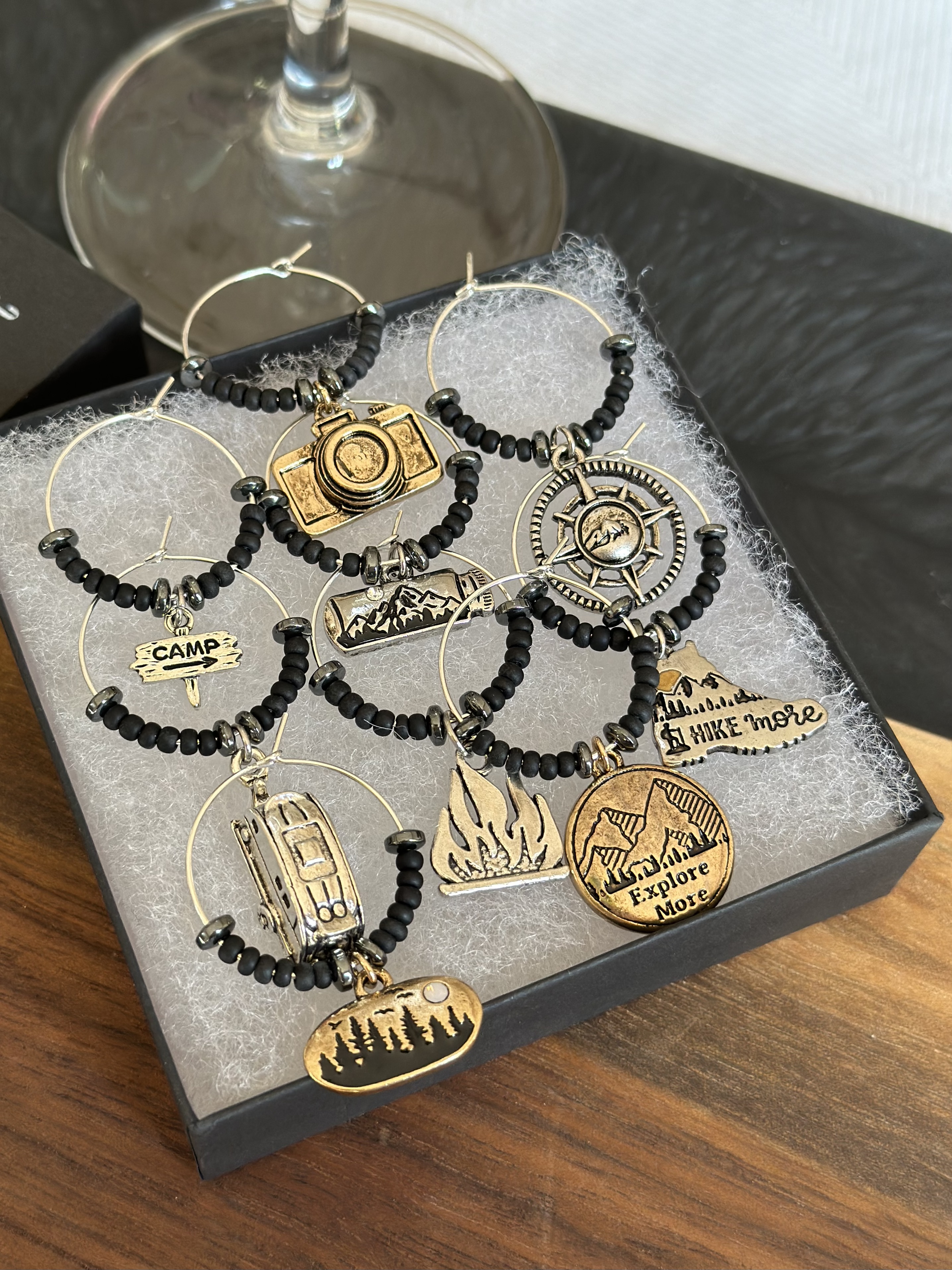 Adventure-Themed Wine Glass Charms Set