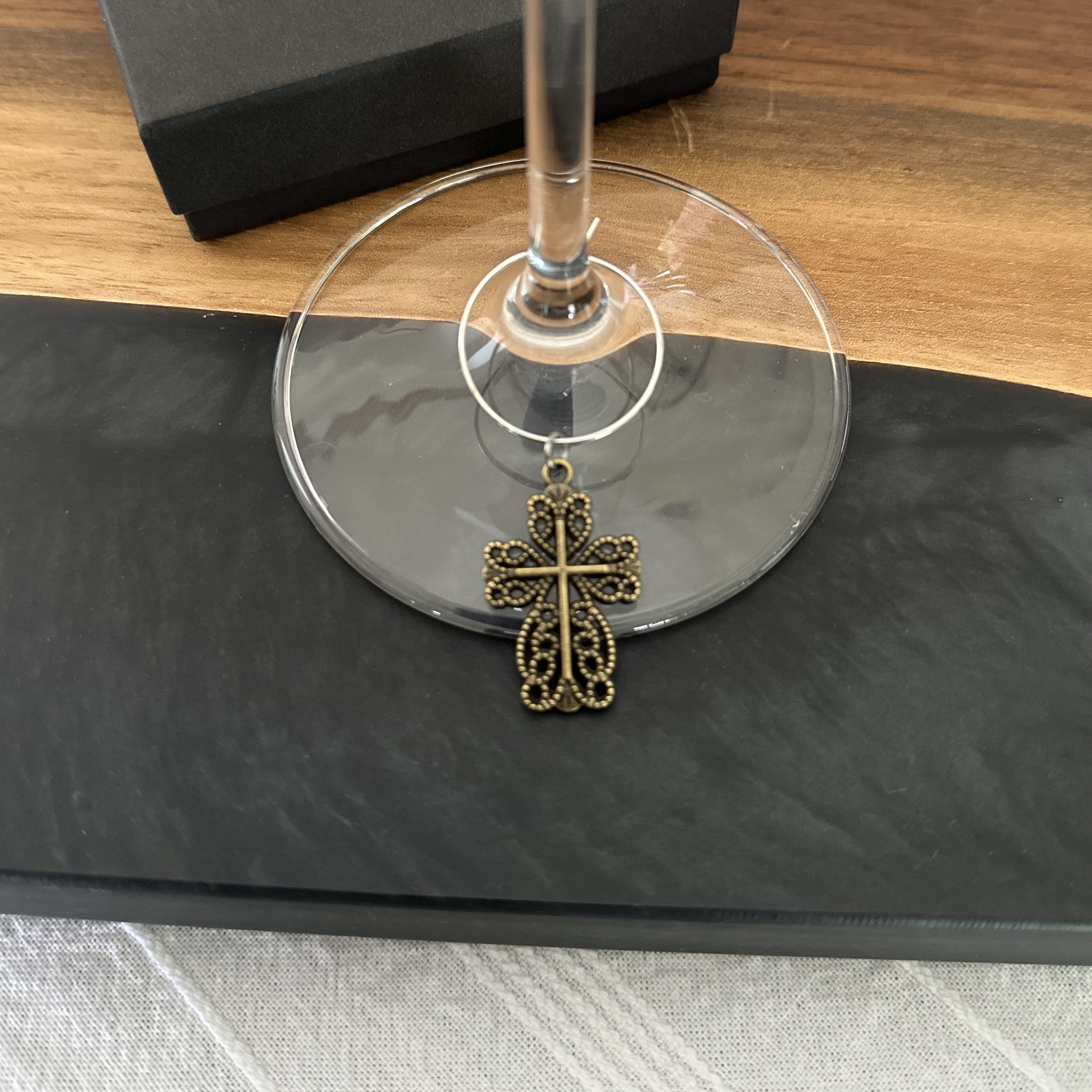 Antique Bronze Crosses Set of 5 Wine Charms